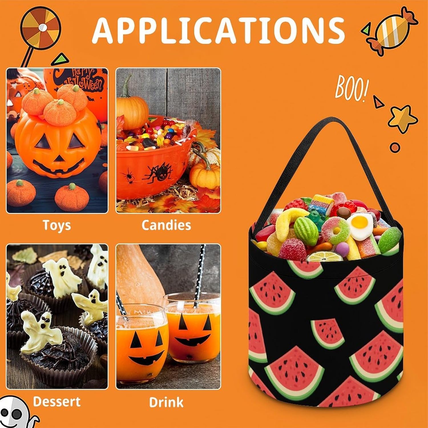 Fruit Watermelon Halloween Treat Bag Reusable Candy Basket Tote Goody Bags Gift Party