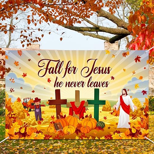 Miniatura 7 de Tiamon Fondo de otoño para Jesús, pancarta de otoño de calabaza, hoja de arce, decoración de la Biblia, religión cristiana, fondo de poliéster,