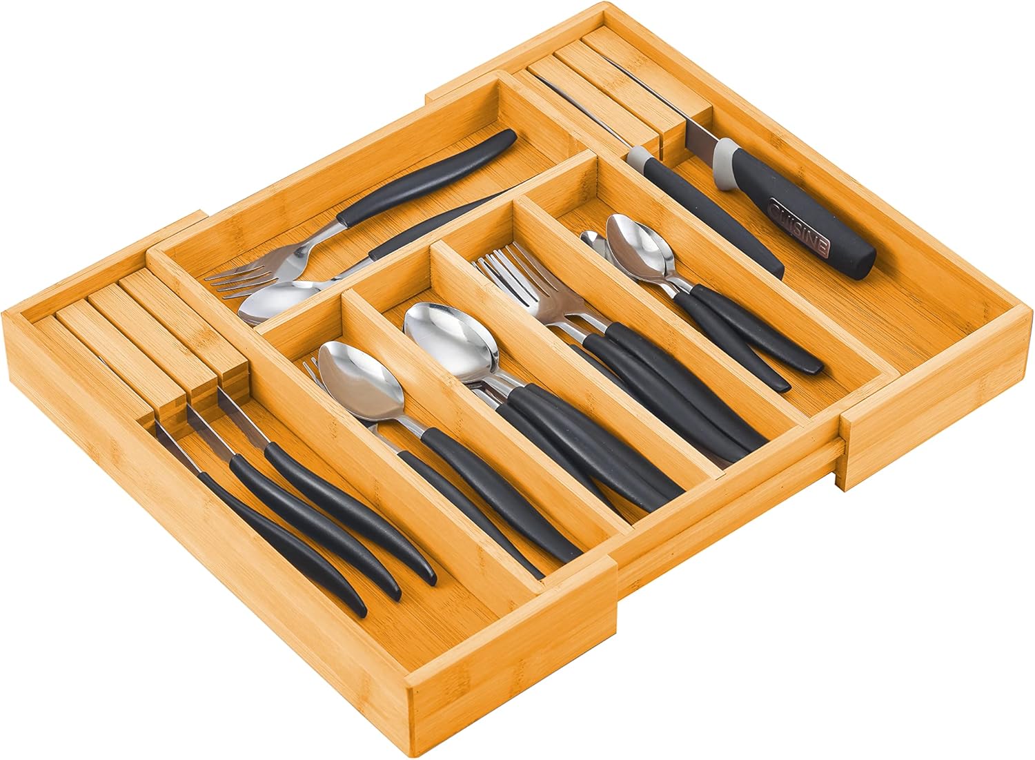 CARLA HOME Bamboo Expandable Drawer Organizer with Knife Block Holder