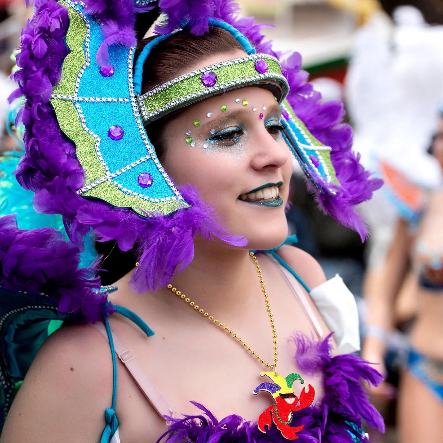 Ecally 30 Pcs Mardi Gras Beads Necklace Parade Throw Green Purple Gold Alligator Crawfish Pelican Bead Necklace Bulk with Pendant for Carnival Party Cosplay Costume Accessories Mardi Gras Parade Throw - Image 5