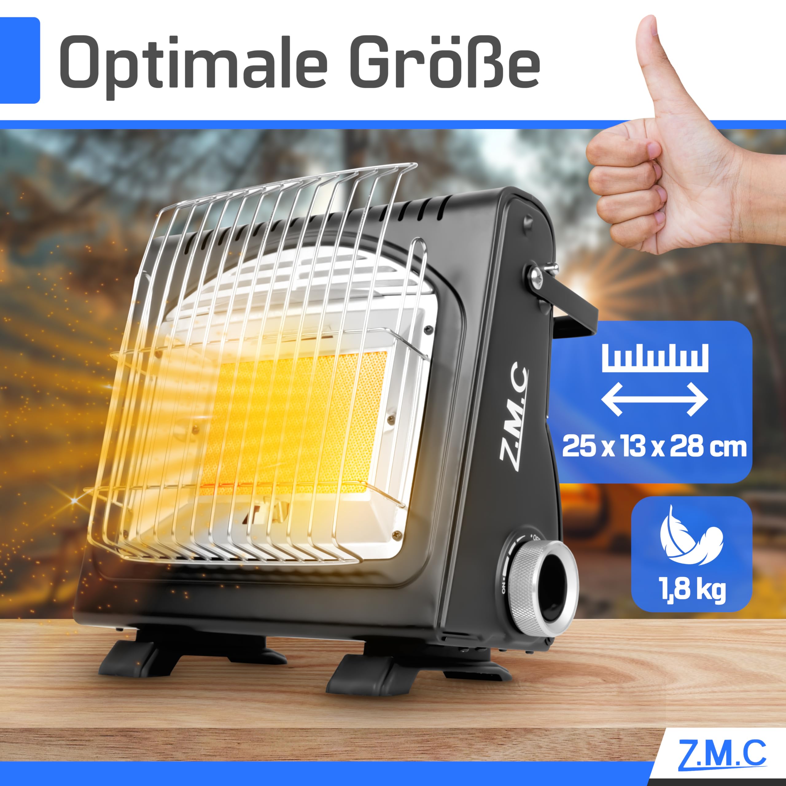 Z.M.C 2-in-1 Tragbare Gasheizung und Gaskocher + 8 Gaskartuschen 227g, Camping Heizung 1,7 kW, perfekte Wärmequelle ohne Strom, Gasheizer für Outdoor, Terrassen, mobile Heizstrahler mit Piezozündung