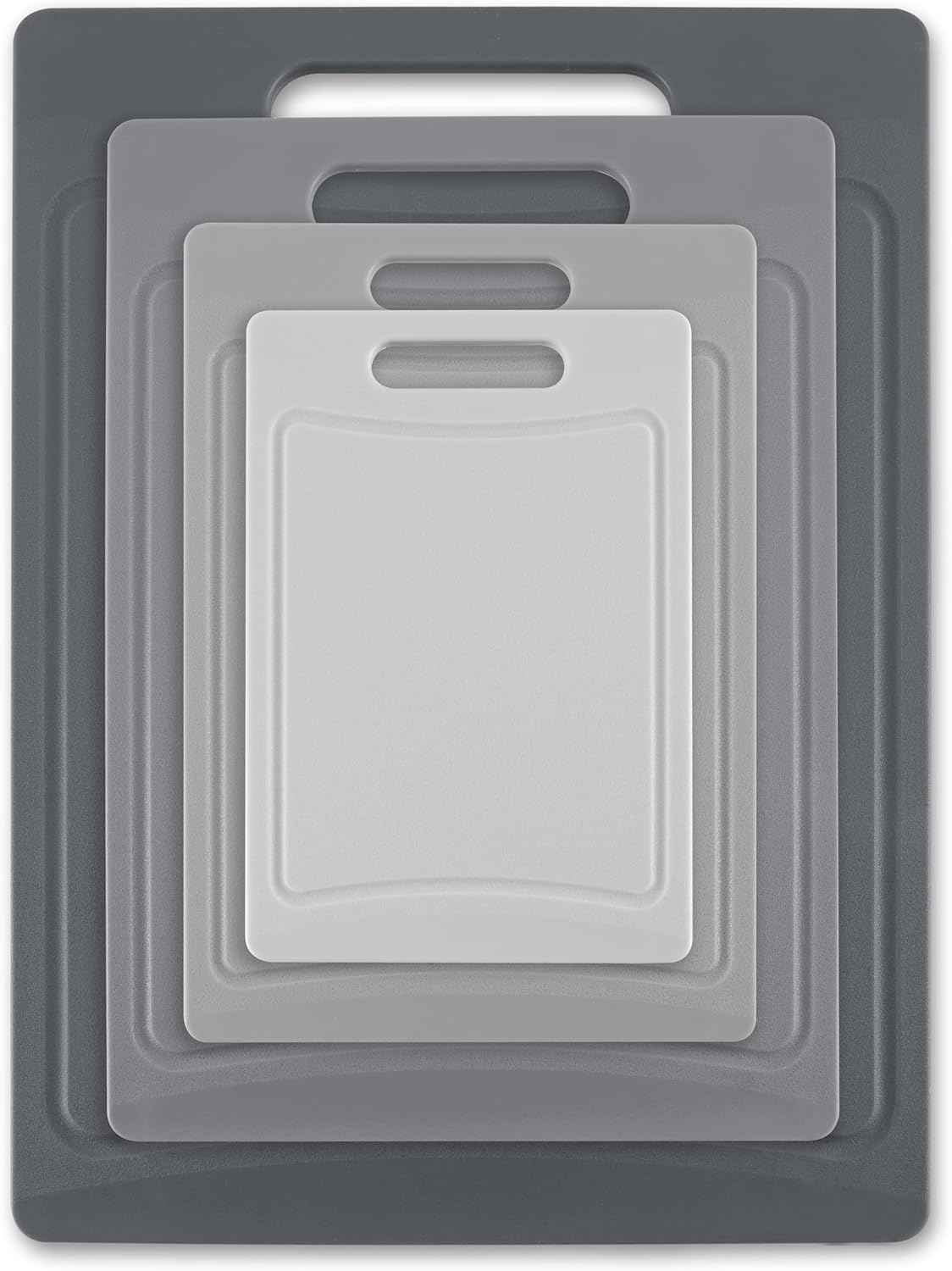 COOK WITH COLOR Non-Slip Cutting Board Set – Kitchen Essentials with Easy Grip Handle for Meat, Veggies, and Fruits, 4 Cutting Boards, Gray-New