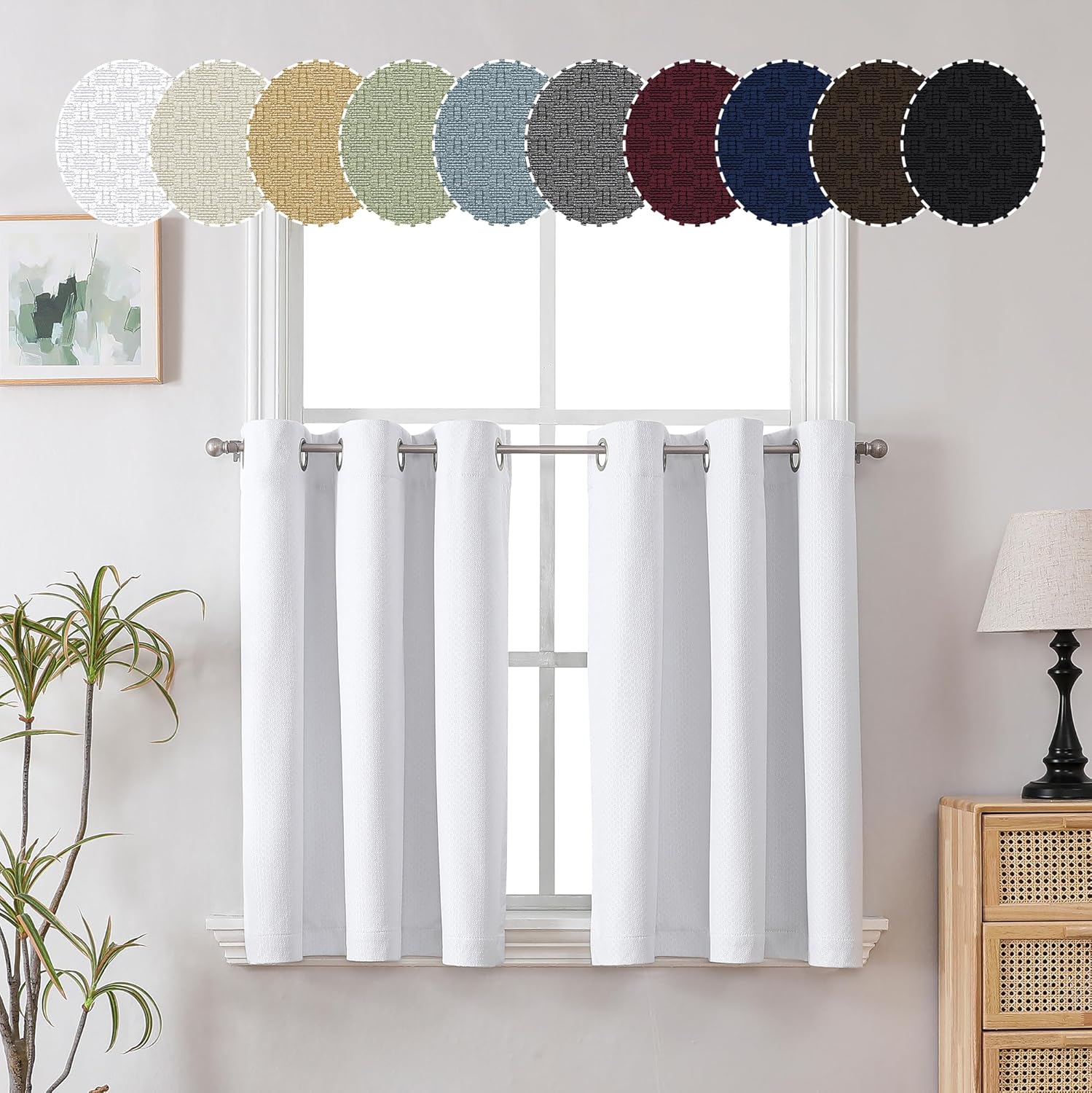 Amazon.com: OVZME White 100% Curtains for Kitchen Windows 2 Packs PCS ...