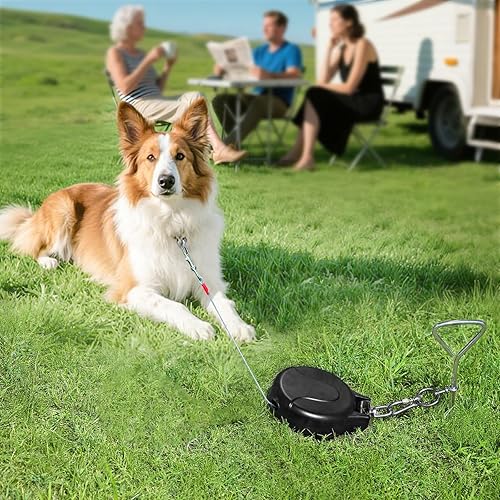 Miniatura 6 de Cable retráctil y estaca para perros, 30 pies, sin correa, retráctil para perros, 10-90 libras, carrete de plomo giratorio de 360 para patio,