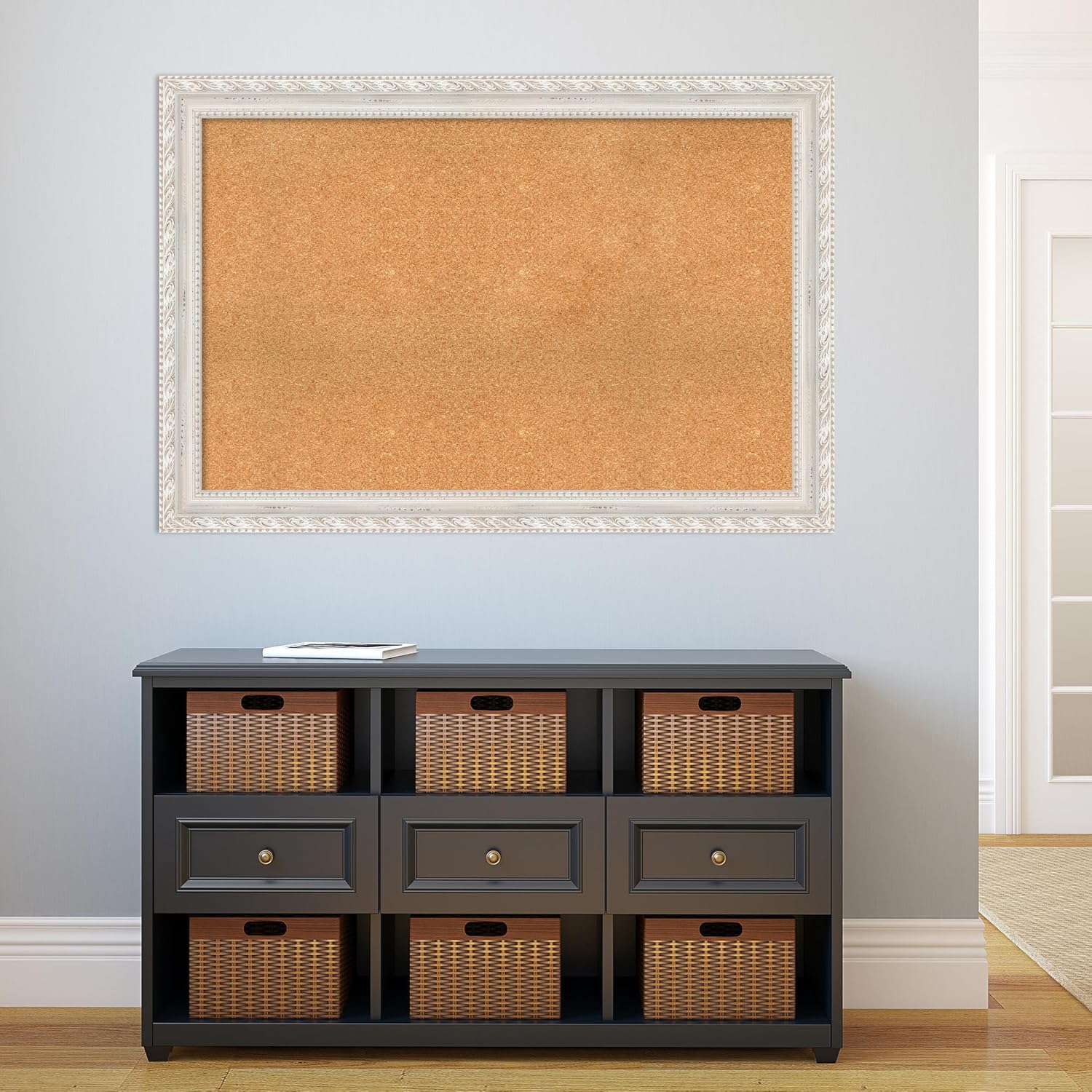 Amanti Art Natural Cork Board for Wall, 34x50 Vision Board with White Frame, Oversize Corkboard Office Decor for Home Organization, Traditional Corkboard Pinboard to Display Items for Home