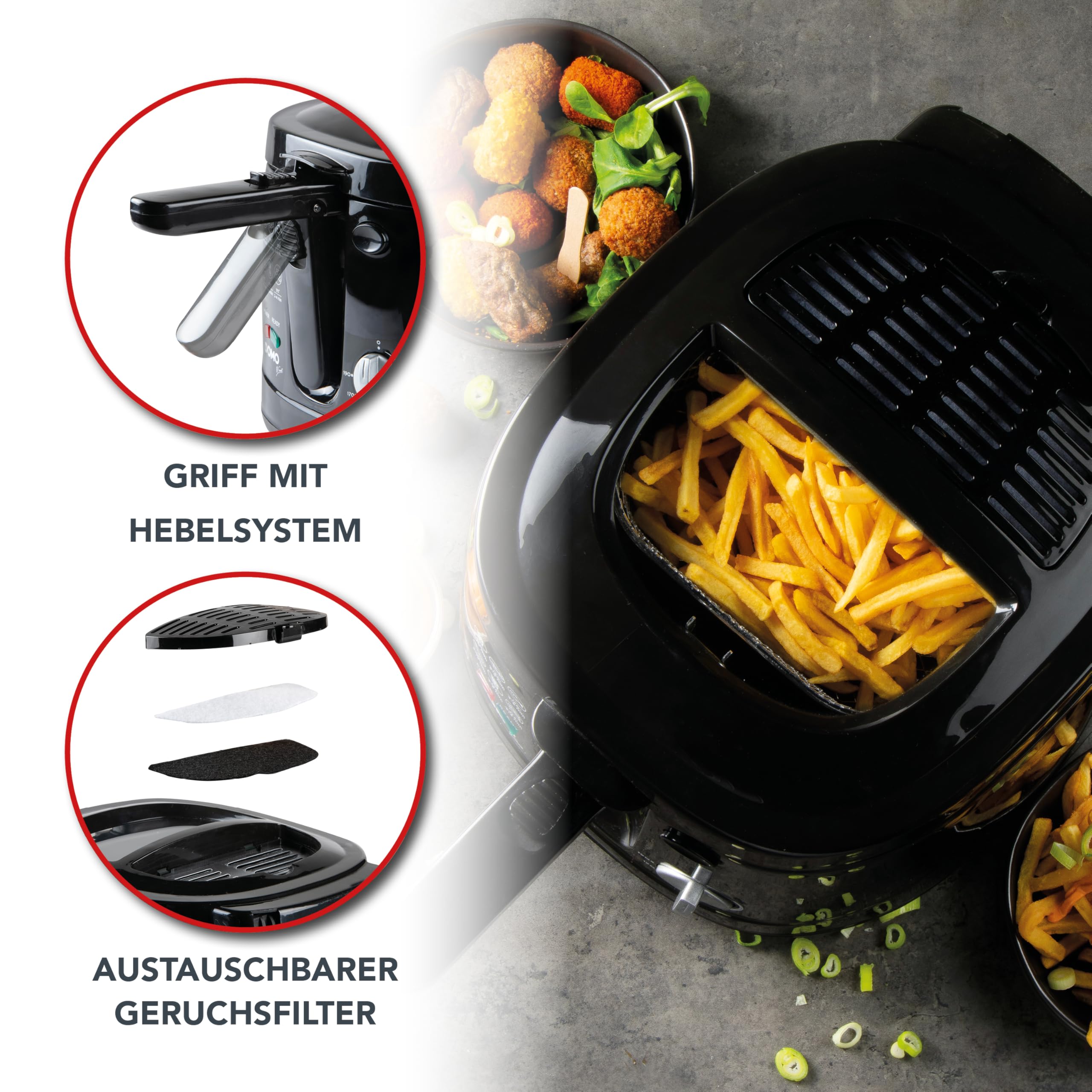 Domo DO-461FR - Freidora, 1800 W, 2,5 l, color negro