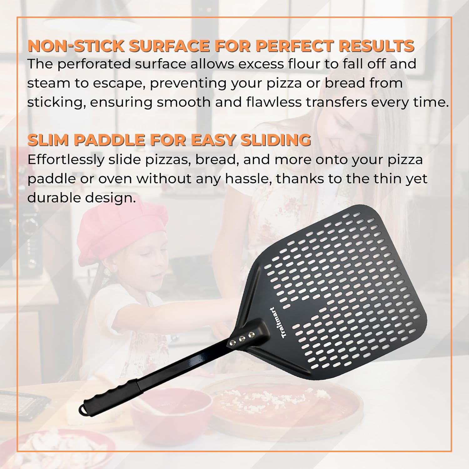 Pizza Turning Peel, Lightweight Metal Spatula for Oven, Non-Stick Turning Board with Detachable Handle for Easy Storage, Perforated Aluminium Paddle for Pizza, Bread, and Pastry