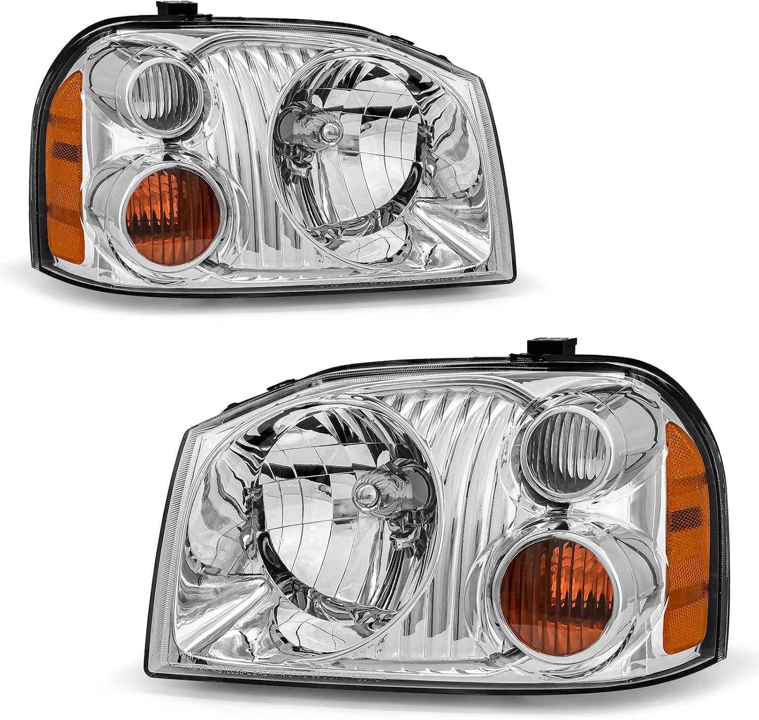 Headlight Assembly for 2005-2008 Nissan Frontier headlamp Compatible with 2005-2007 Nissan Pathfinder Headlight Chrome Housing Amber Reflector Driver and Passenger Side(Bulb Not Included)