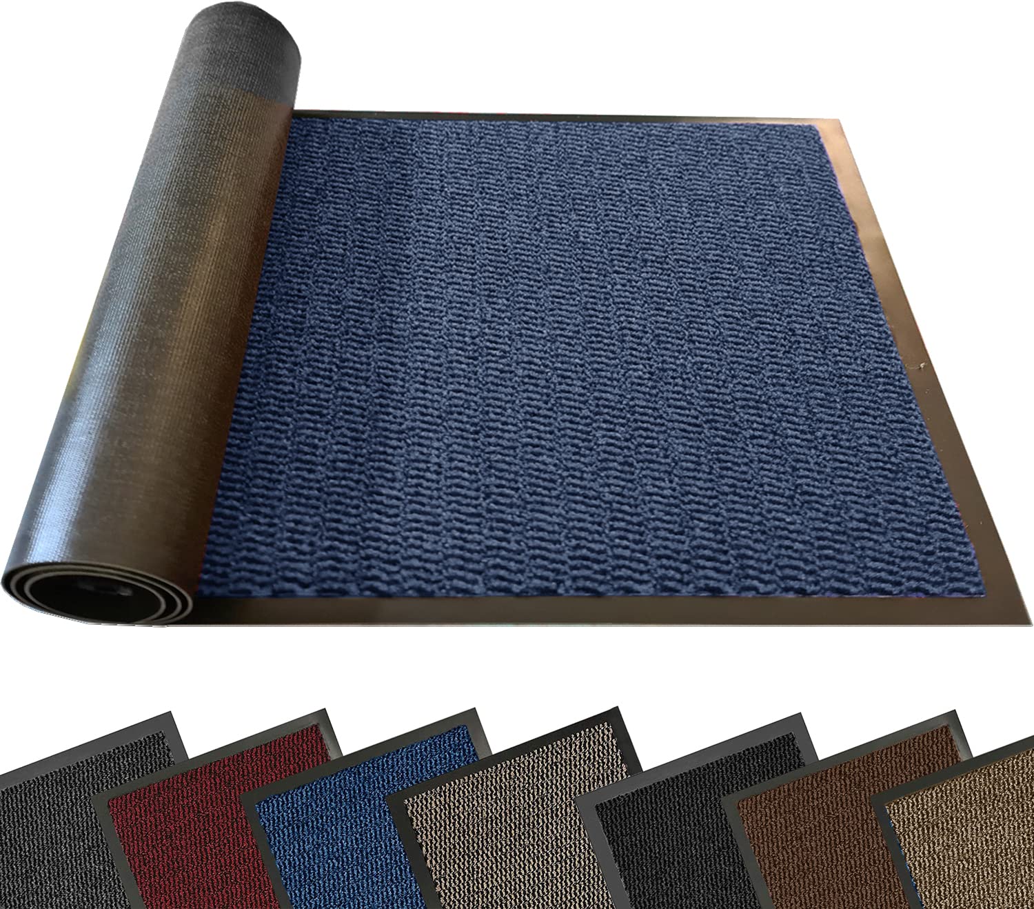 TrendMakers LARGE MIDNIGHT BLUE/BLACK DOOR MAT DIRT TRAPPER NON SLIP WELCOME ENTRANCE INDOOR/OUTDOOR RUBBER BACKED DOORMAT RUNNER BARRIER MATS RUG PVC EDGED KITCHEN FLOOR MAT 70x240CM (2ft3 x 8ft) โ image 1
