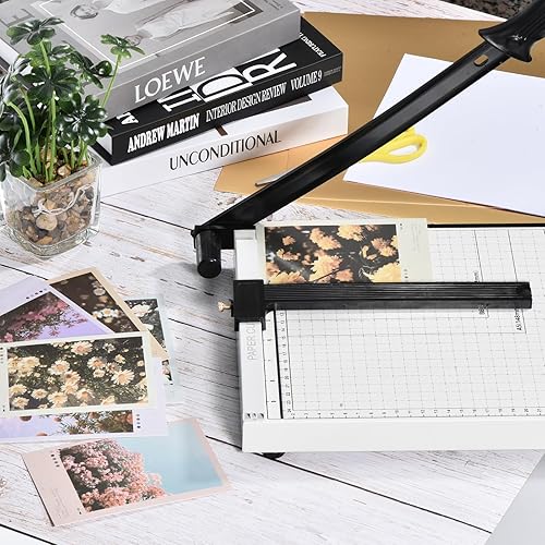 Miniatura 3 de YOKIVE Cortador de papel B4 apilado, cortador de papel de 12 hojas de metal, mango ergonómico, ideal para el hogar, oficina, uso diario (blanco,
