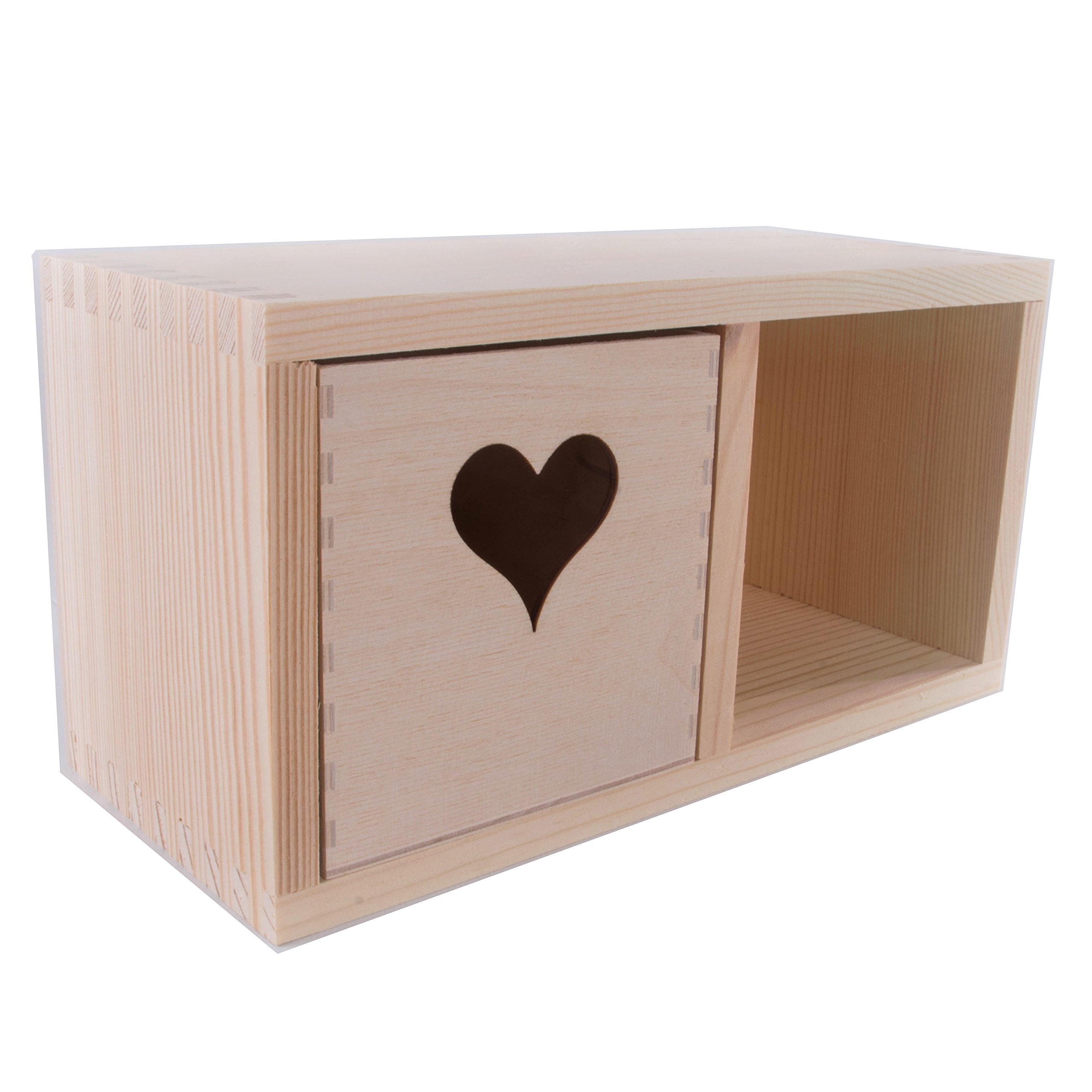 SearchBox Wooden Decor Box with 1 Heart Cut Out Cube Compartment/Unpainted/Christmas Gift/23.5 x 10.5 x 12.5cm