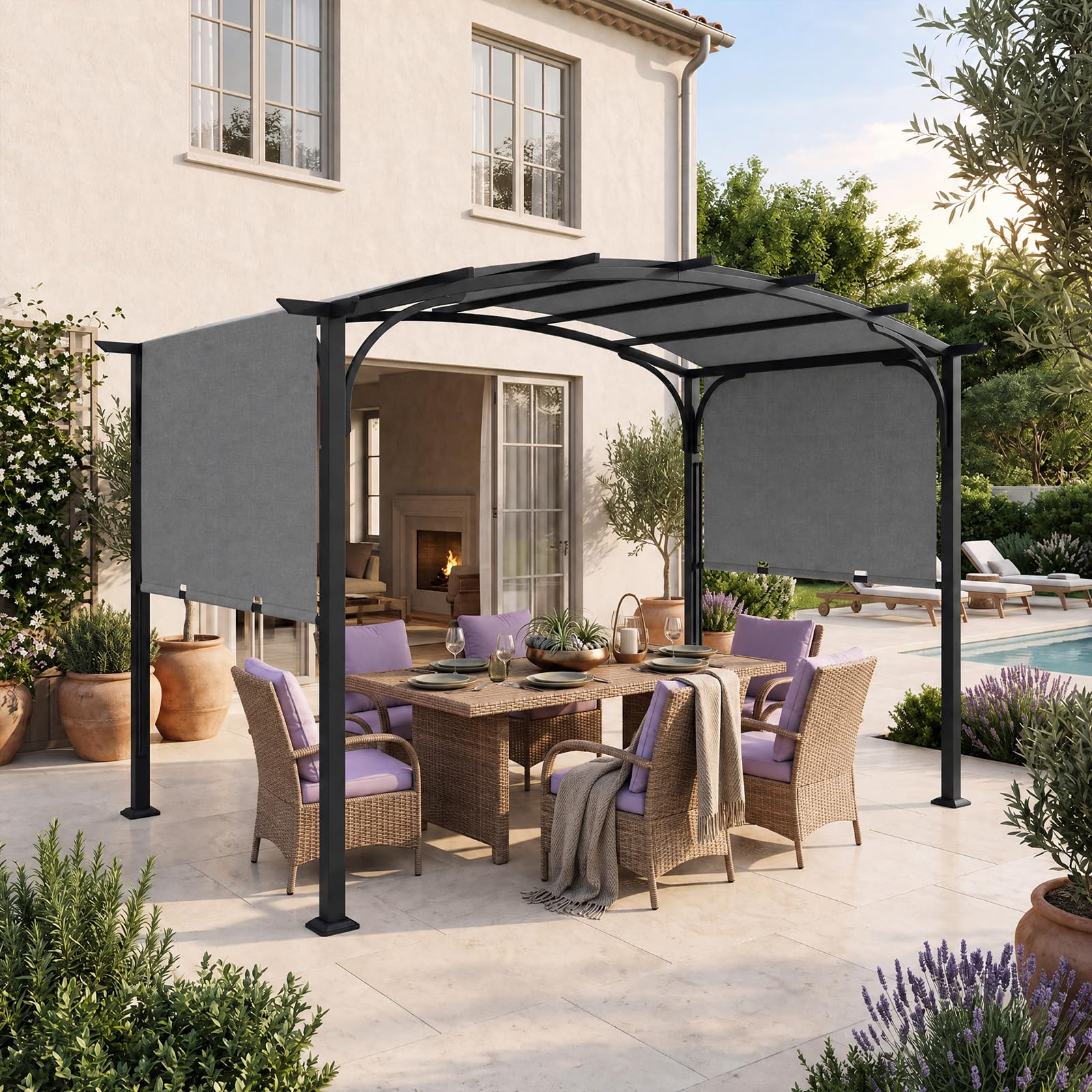 GOPLUS 3 x 2,5 M Pergola Jardin Extérieur en Métal avec Toit Coulissant