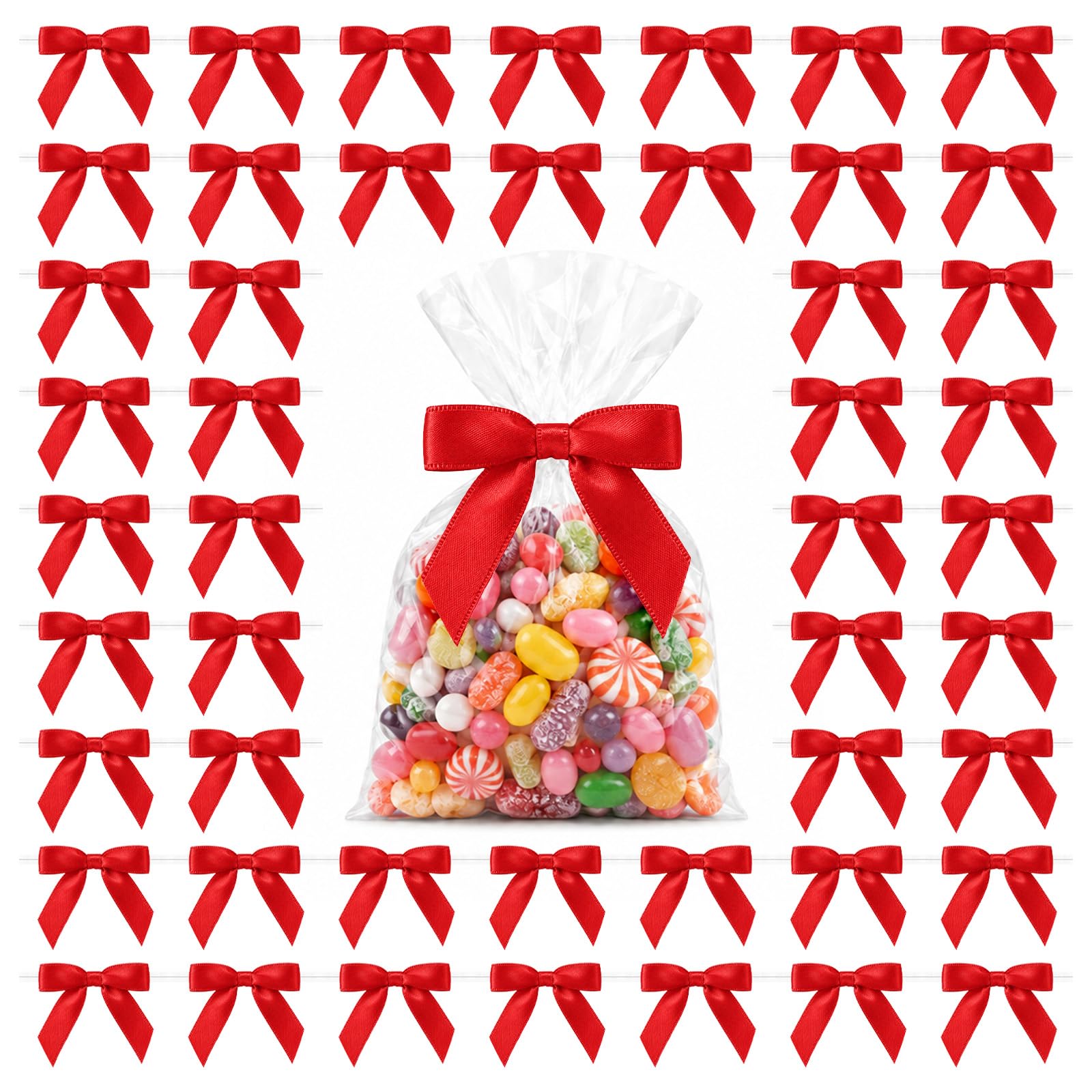 50PCS Red Satin Ribbon Bows Mini Pretied Twist Tie Bows for Decor