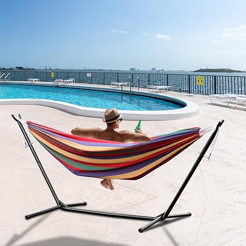 Miniatura 2 de Hamaca al aire libre, hamaca de campamento, hamaca plegable, altura ajustable, soporte de carga fuerte, alta estabilidad, diseño de almohadilla