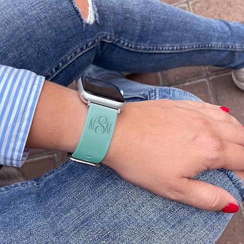 Miniatura 3 de Custom Personalized Bands Compatible with Apple Watch 38mm 40mm 42mm 44mm, Name Monogram Laser Engraved Gift Soft Silicone Sport Loop Replacement