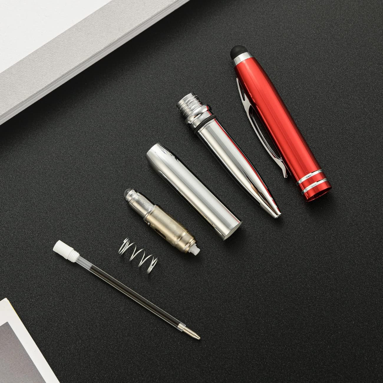 Custom Pens Personalized Pen with Stylus Name Text Logo Engraved LED Light Customized Ballpoint Pens for Church Office Business 100 Pcs, Grey