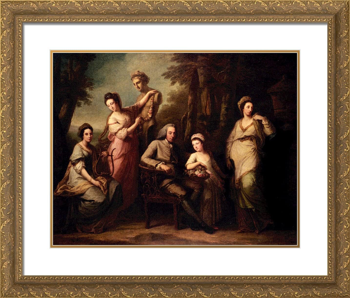 ArtDirect Kauffman, Angelica 23x20 Gold Ornate Framed Art Print with Double Matting Titled: Portrait of Philip Tisdall with His Wife and Family