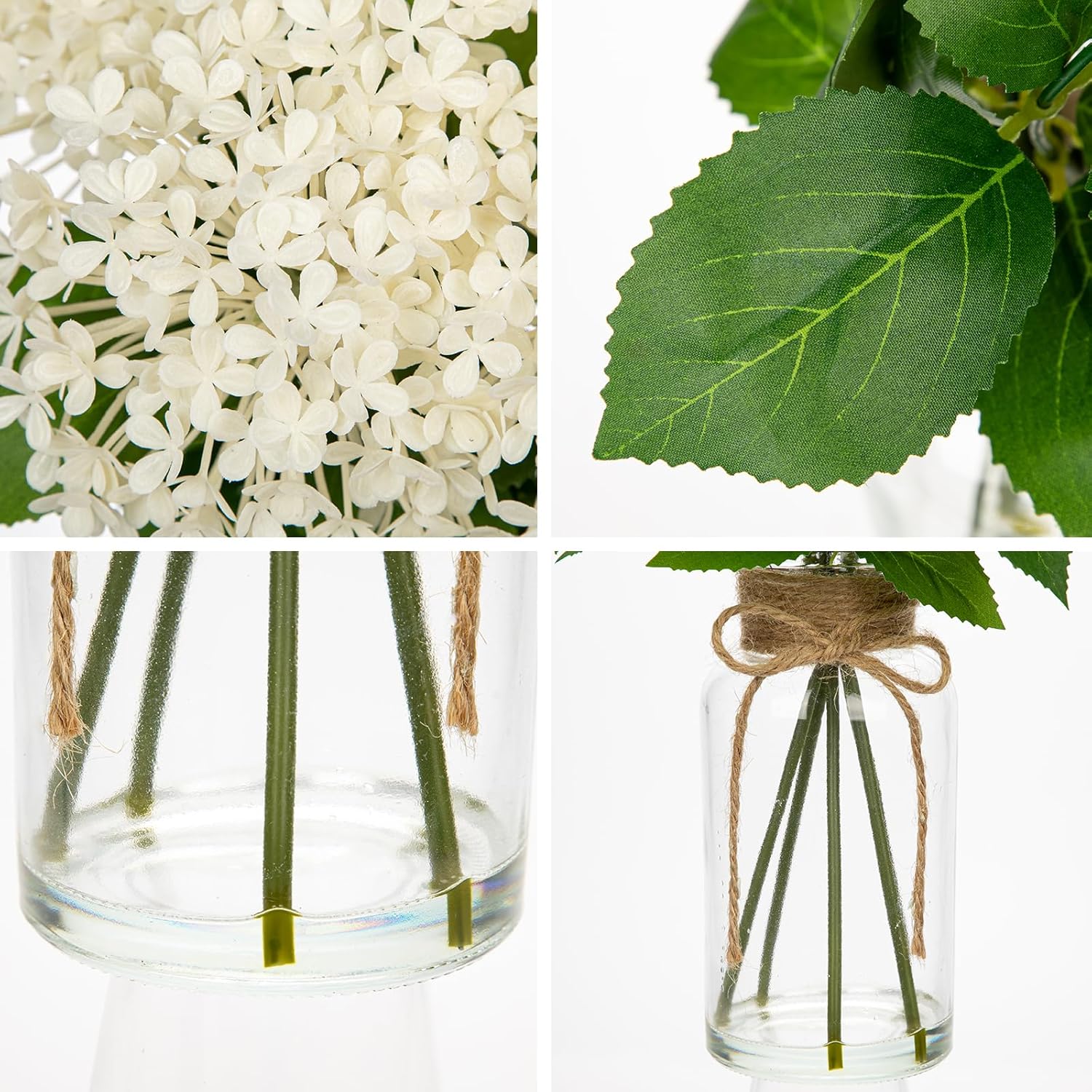 Artificial Hydrangea Flowers in Glass Vase with Faux Water, 13.8" Fake Cream Hydrangeas Arrangement Centerpiece for Home Café Kitchen Bathroom Decoration - Image 4