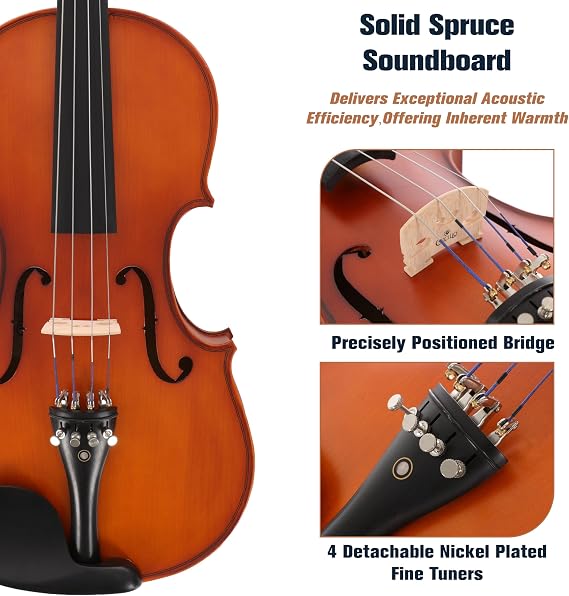 Cecilio Solid Wood Viola 15.5 Inch Viola Full Size, Professional Handcrafted Acoustic Viola with Ebony Fittings, Antique Satin Finish