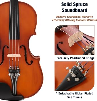 Cecilio Solid Wood Viola 15.5 Inch Viola Full Size, Professional Handcrafted Acoustic Viola with Ebony Fittings, Antique Satin Finish