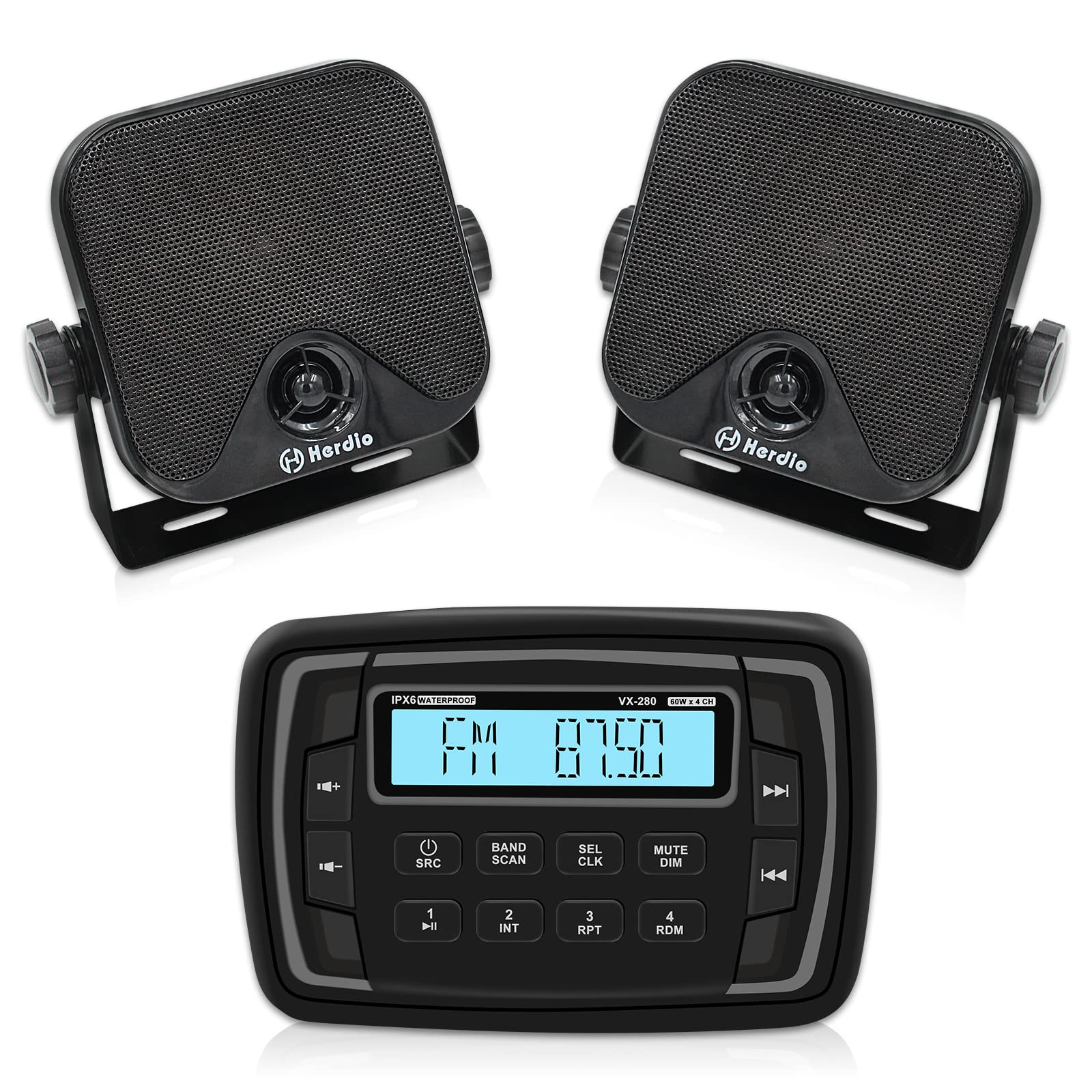 Herdio 4 Inches Waterproof Marine Bluetooth Speakers Car AM/FM Radio Stereo Receiver for Polaris 