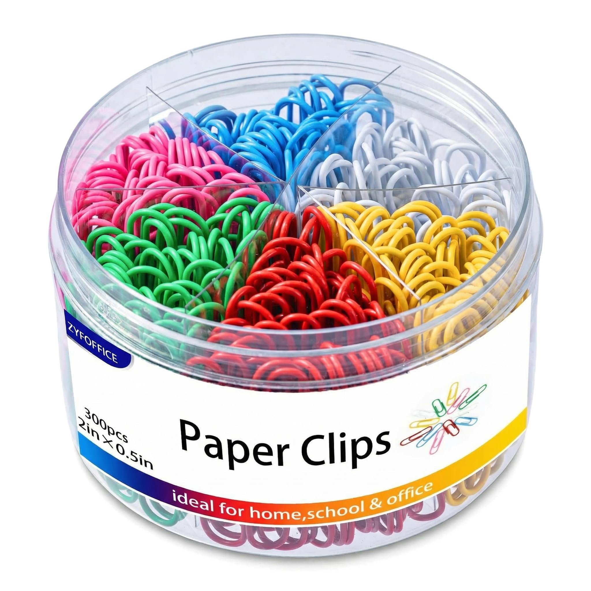 ZYFOFFICE Colored Jumbo Paper Clips, 300pcs 2 Inch (50 mm) Multicolored Metal Paper Clips for Home, School and Office Use