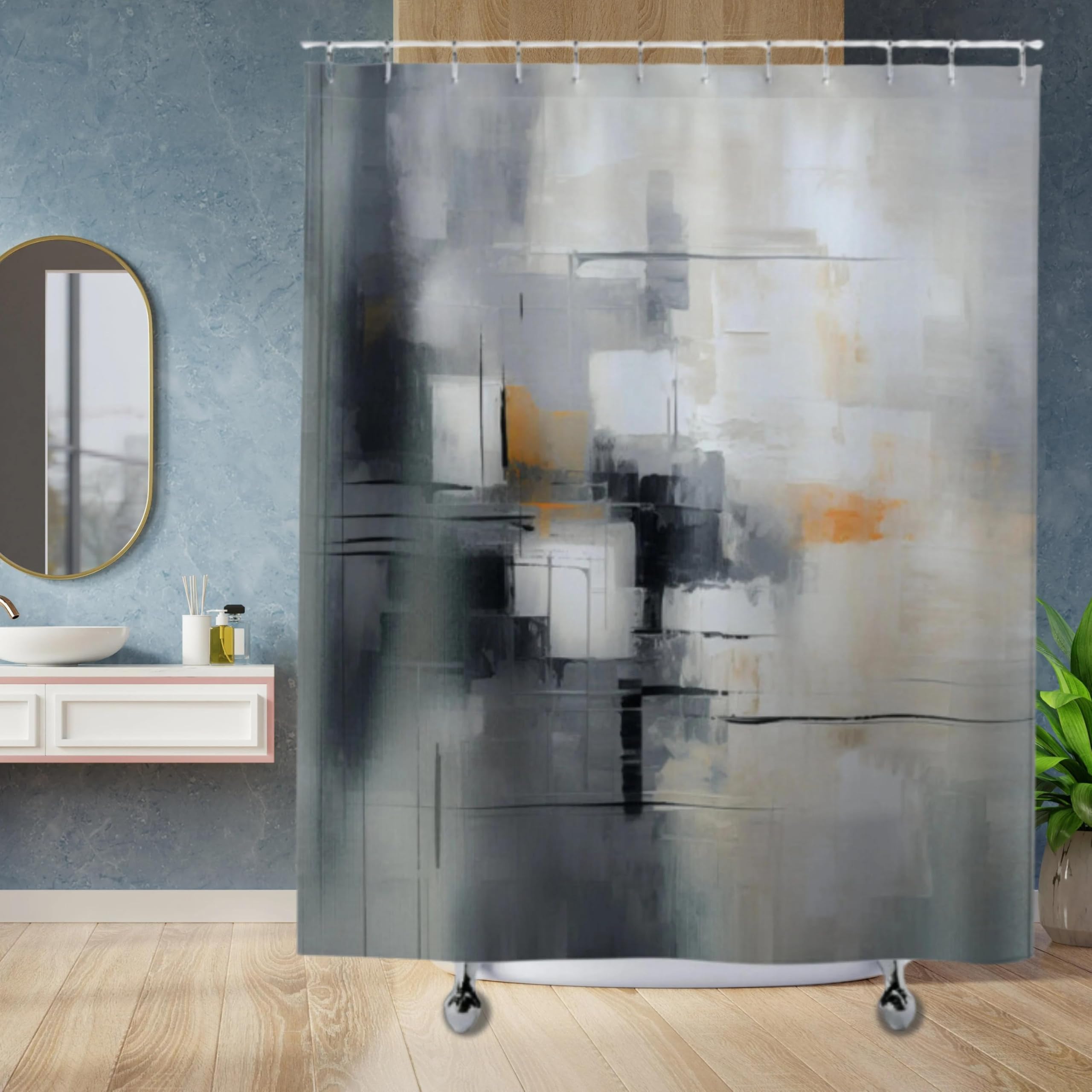 Grauer Abstrakter Duschvorhang, moderner Boho-Badezimmer-Duschvorhang, Baddekor, grau, Leichter Stoff und waschbar, 180 x 200 cm (B x H)