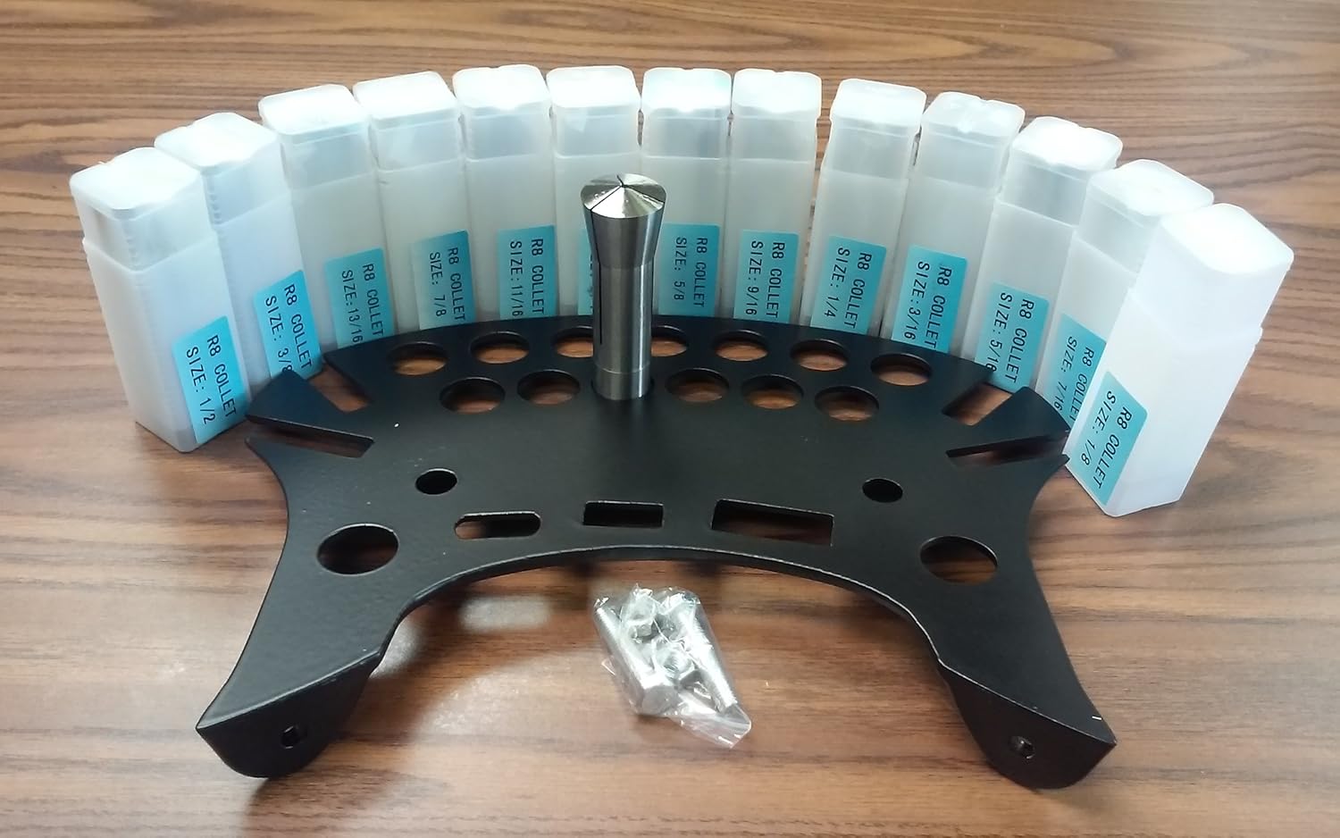 13pcs/Set R8 Collet Set 1/8" to 7/8" by 1/16th, w. 15 Hole Tray #801-SET13-T