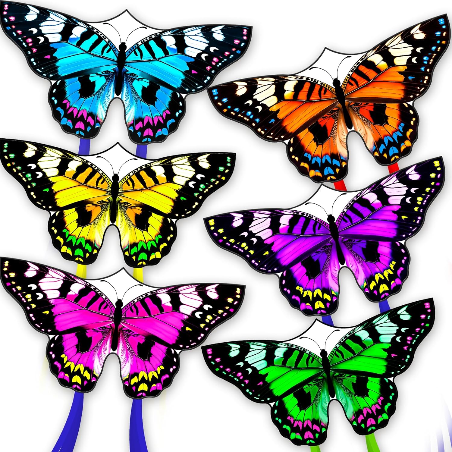 Butterflys for Kids, Beautiful Kite Easy to Fly for Beginners with 328 ft Line & Line Winder (Tiger Spotted Butterfly-6, 6)