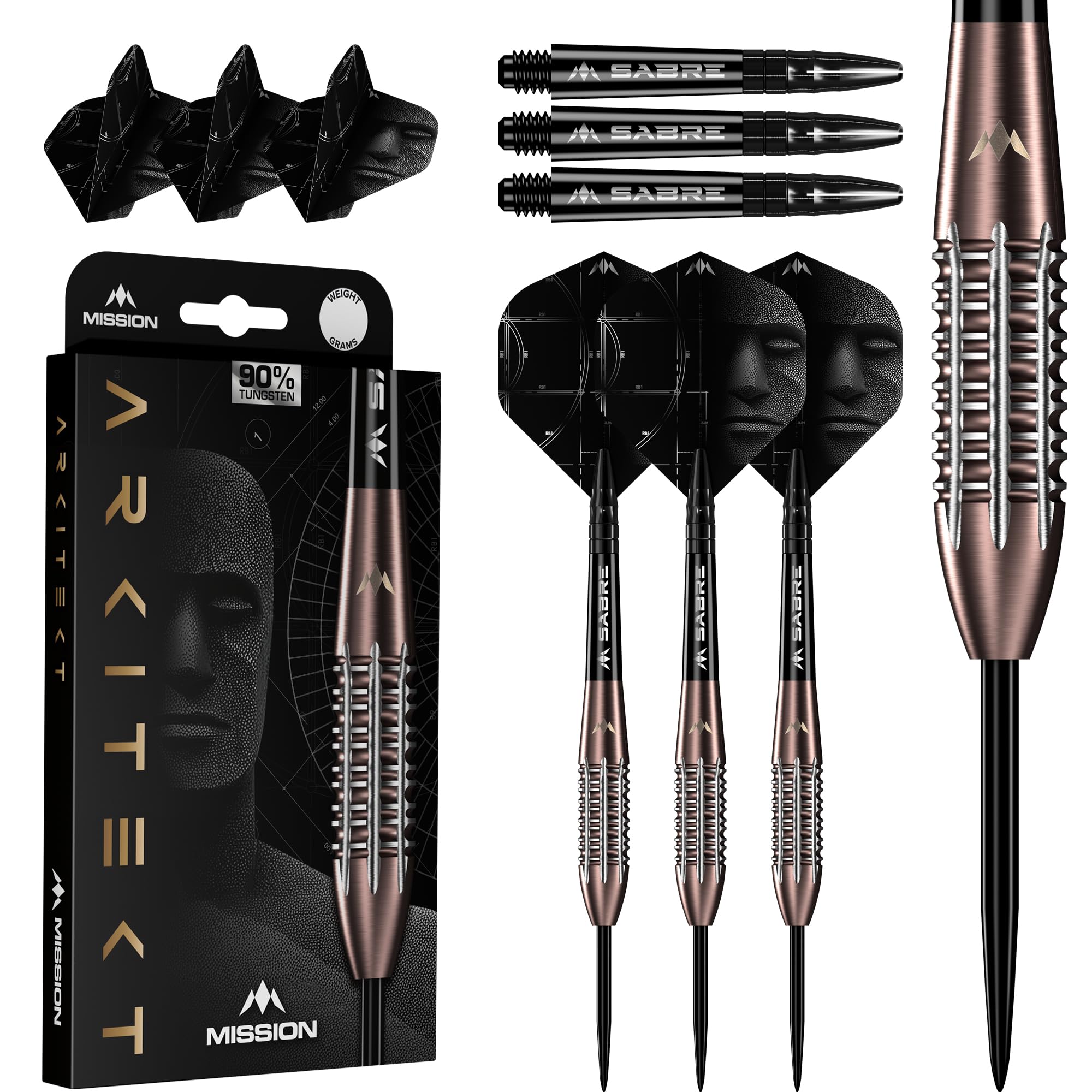 Mission Darts | Arkitekt | Steel Tip Darts | 90% Tungsten | Bronze Silica PVD | Multiple Weights (23.5, Grams)