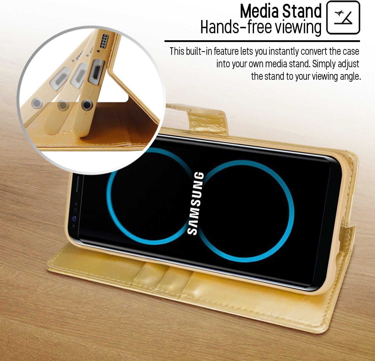 GOOSPERY Blue Moon Wallet for Samsung Galaxy S8 Plus Case (2017) Leather Stand Flip Cover (Gold)