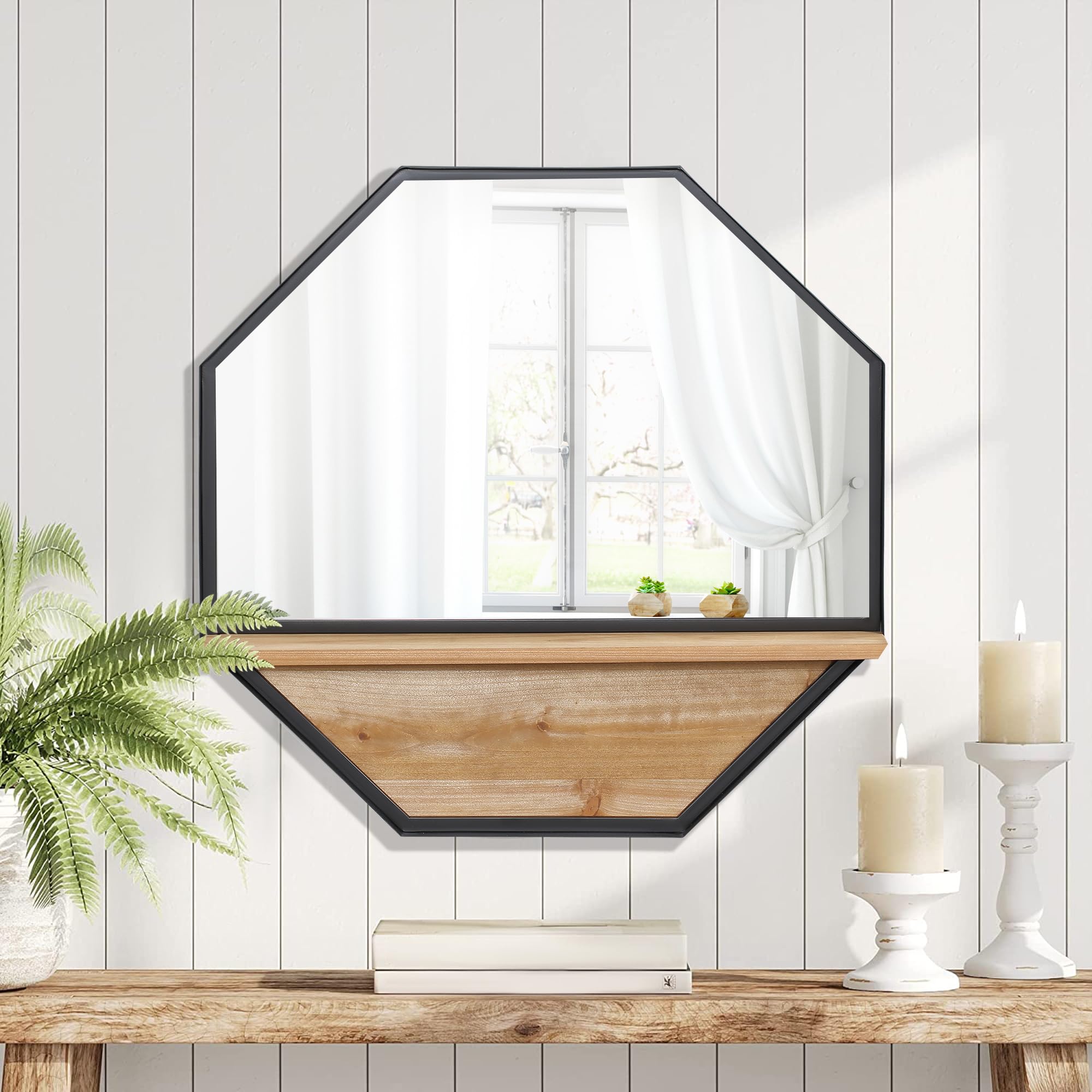 HOMCOM Espejo Decorativo de Pared 61x61 cm Negro