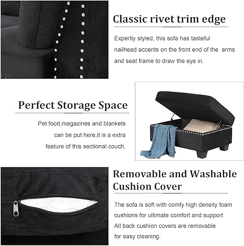 Miniatura 8 de L Shaped Modular Sectional Sofa with Chaise Lounge and Storage Ottoman , Reversible Sleeper Corner Couch w Drop Down Backrest & Cupholders ,5