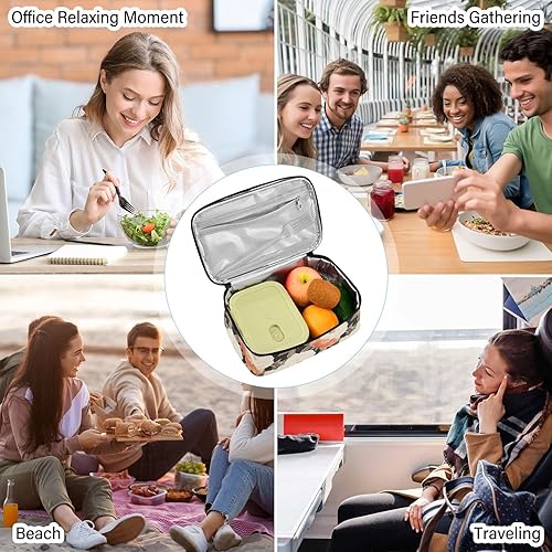 Miniatura 7 de KLL Pintado Vintage Peaches Blossoms diseñado bolsa de almuerzo niños picnic almuerzo caja aislada con asa almuerzo estilo cartera para hombre