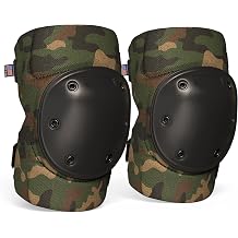 PRO Army Style Multi-Level Protection Knee Pads, Medium Size, Woodland Camo, 1 Pair - Hard Cap & Adjustable Grip for Free Movement - All Day Comfort, Made in USA