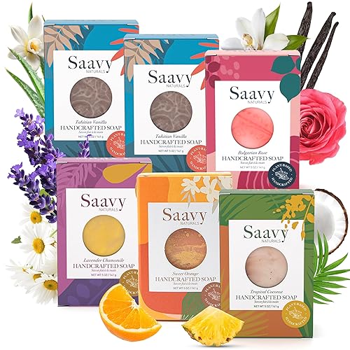 Miniatura 14 de Saavy Naturals Barras de jabón corporal hechas a mano, rosa búlgara, hidratante para mujeres, fórmula vegana orgánica, espuma cremosa sin residuos,
