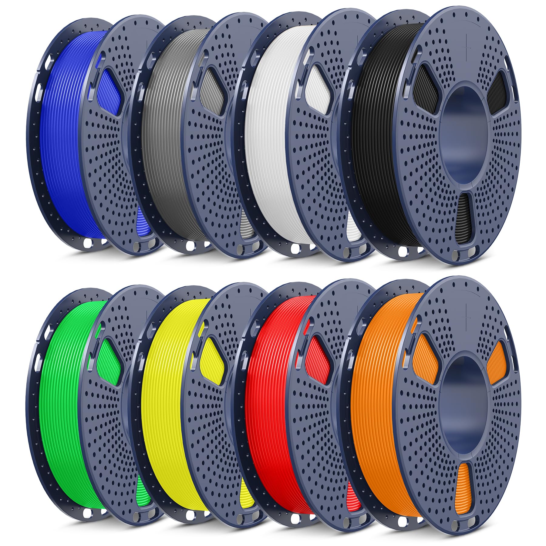 SUNLU 250g High Speed Filamento PLA+2.0 Set de 8 Colores, PLA Plus 2.0 | 600mm/s de alta velocidad filamento impresora 3D, elevada tenacidad, Negro+Blanco+Gris+Azul+Rojo+Amarillo+Verde+Naranja