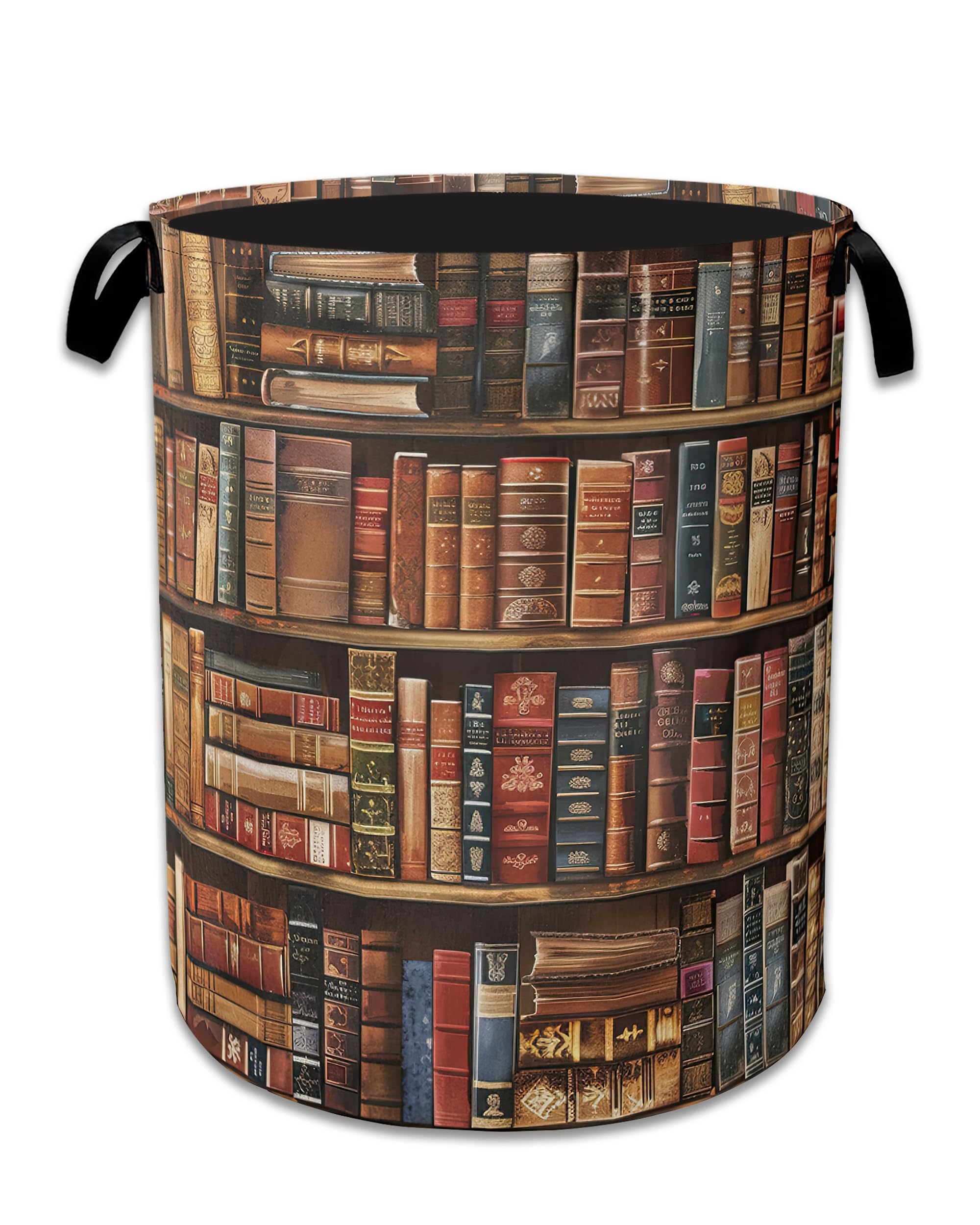 Retro Wooden Book shelf Laundry Basket Collapsible Laundry Hamper, Oxford Cloth Storage Bin for Room/Bathroom/Bedroom/Dormitories 16" X 20.8"