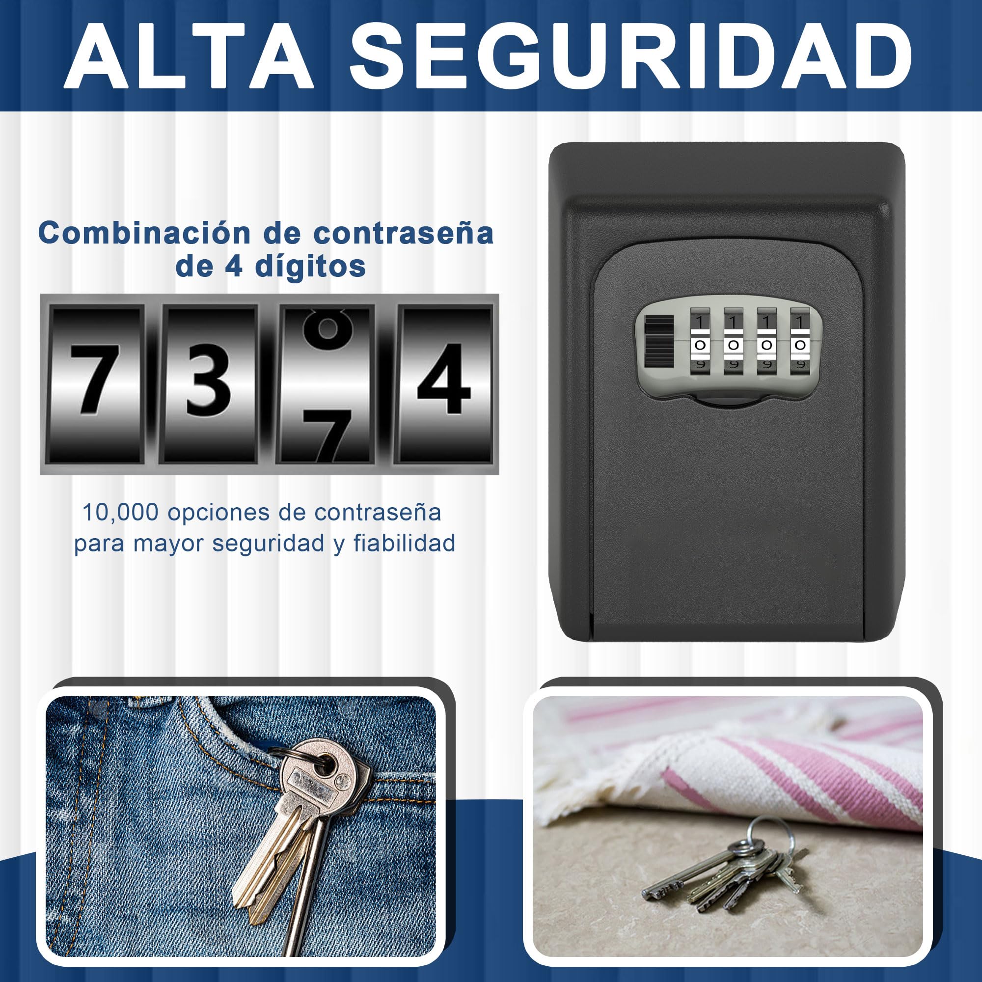 Caja de Seguridad para Llaves, Impermeable Cajetin Llaves con Codigo, Caja de Cerradura Pared, para Home Office Garage School, Exterior