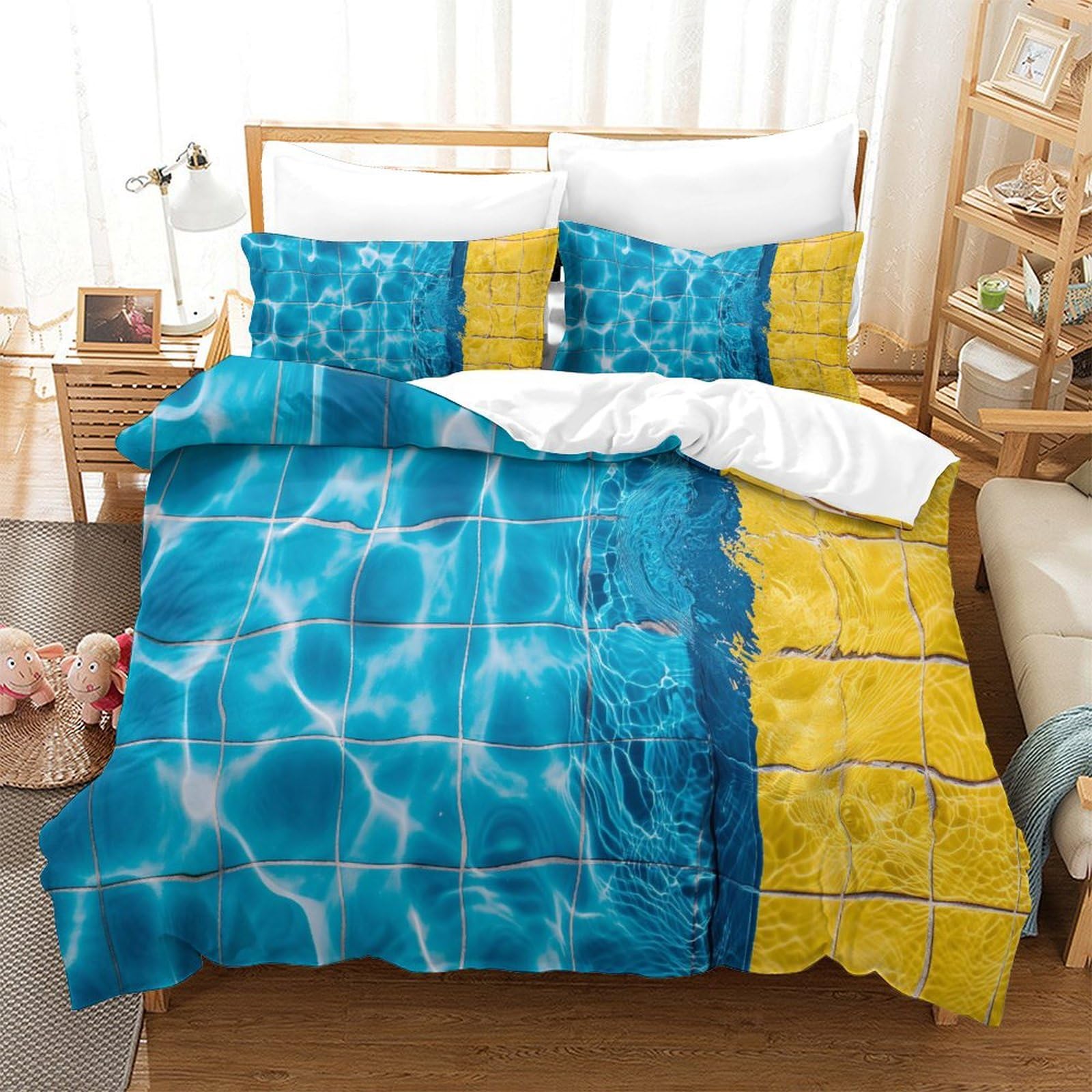 P1s9u7w5y Water Ripple-9 Pool Ripple 3D Printed Duvet Cover Set 3Pcs Microfiber Water Pattern Bedding Set Double（200X200cm）