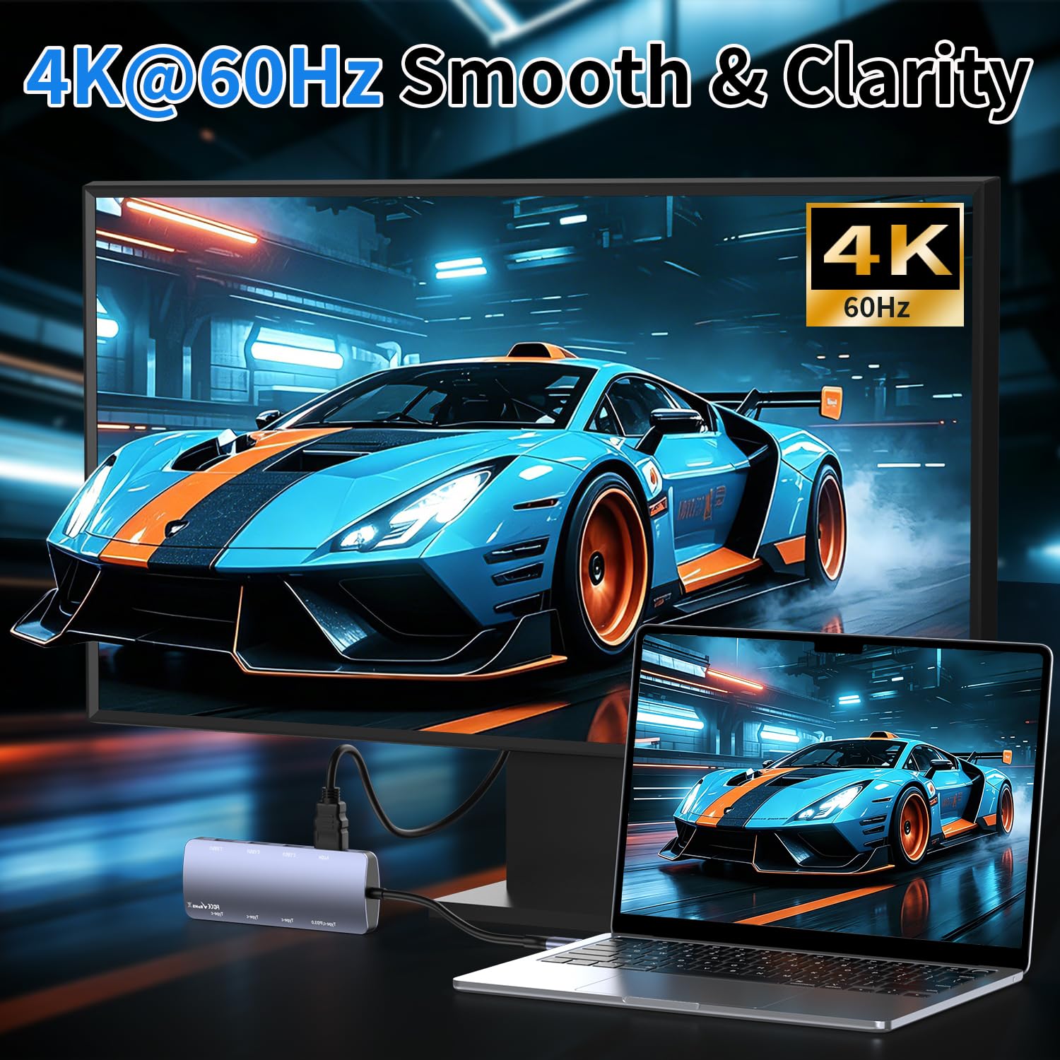 Hub USB-C 8-in-1 con HDMI 4K, 10Gbps USB C Hub con 4K@60Hz Video, 100W PD Ricarica, 7×10Gbps(4×USBC3.2 & 3×USB 3.2), Docking Station per MacBook Pro/Air, iPad Pro, Dell, HP e Altro