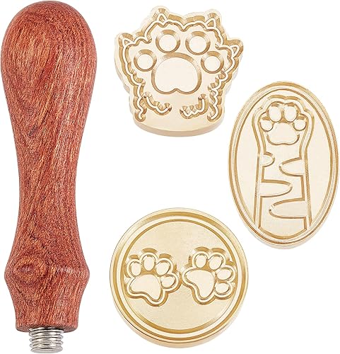 CRASPIRE Juego de cabezales de sello de cera, diseño de huellas de patas, 3 piezas, sellos de cera de sellado vintage, sellos de cobre (forma de
