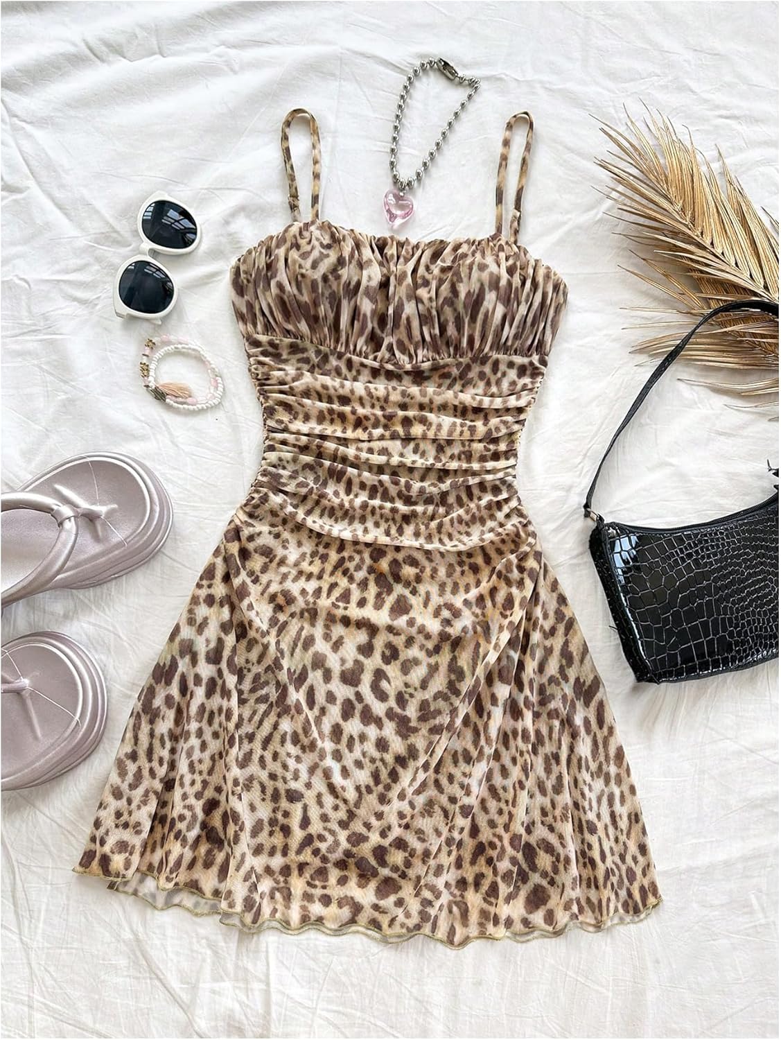 Women's Plus Size Leopard Mini Dress Y2k Cheetah Ruched Sleeveless Spaghetti Strap A Line Dresses - Image 5