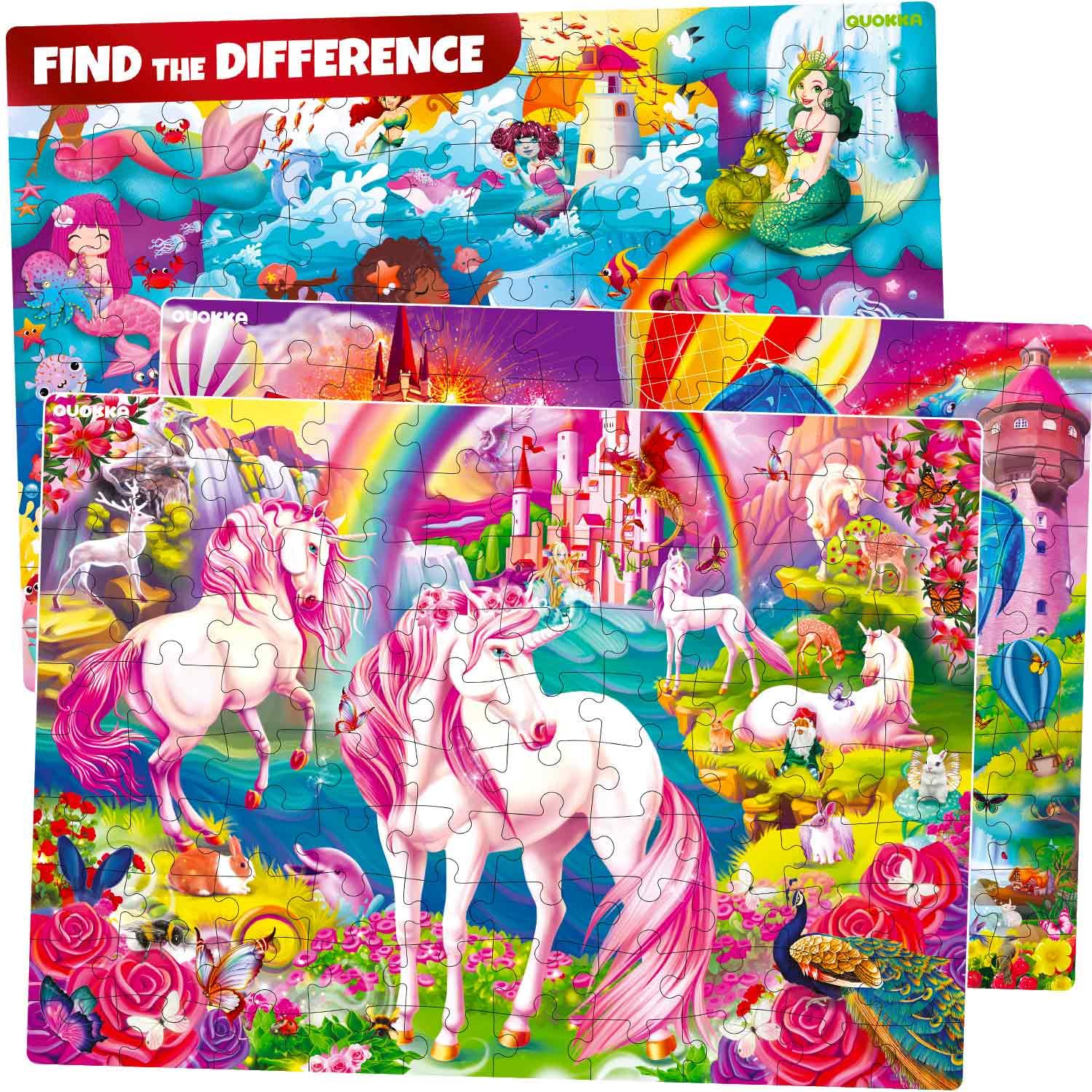 100 Piece Puzzle from 4 5 6 Years - 3 Large Games for Girls and Boys by Quokka - Children's Toy with Unicorn Princess and Animals - Floor Puzzles Gift for 7 8 Years Old
