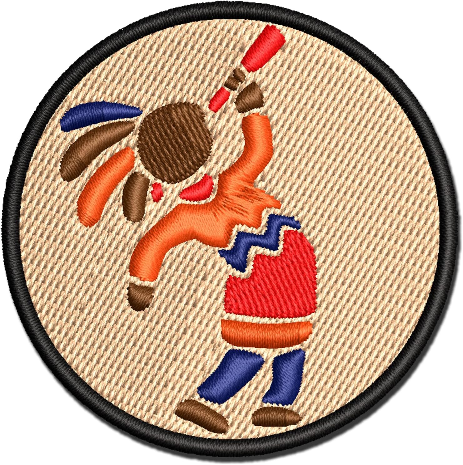 Southwestern Style Tribal Kokopelli Fertility Deity God Multi-Color Embroidered Iron-On Patch Applique - Large 3.5 Inch