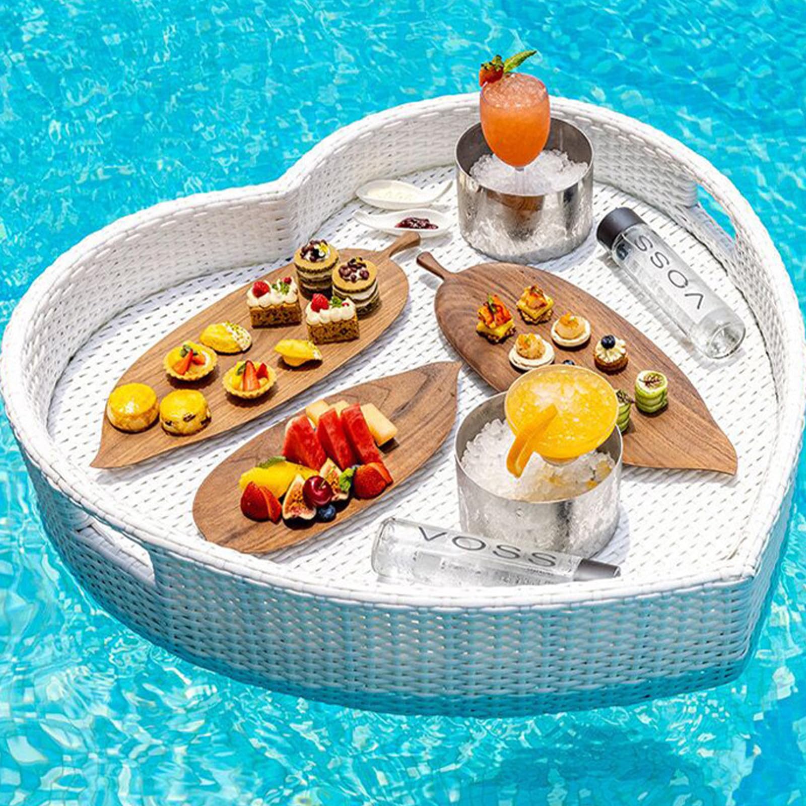 Bandeja Flotante para Piscina para Alimentos Y Bebidas - Redonda De 80 Cm, Soporta Una Carga De 5 A 7 Kg. Bandeja Flotante Ideal para Piscinas Al Aire Libre, B&(Blanco-80 Corazones)