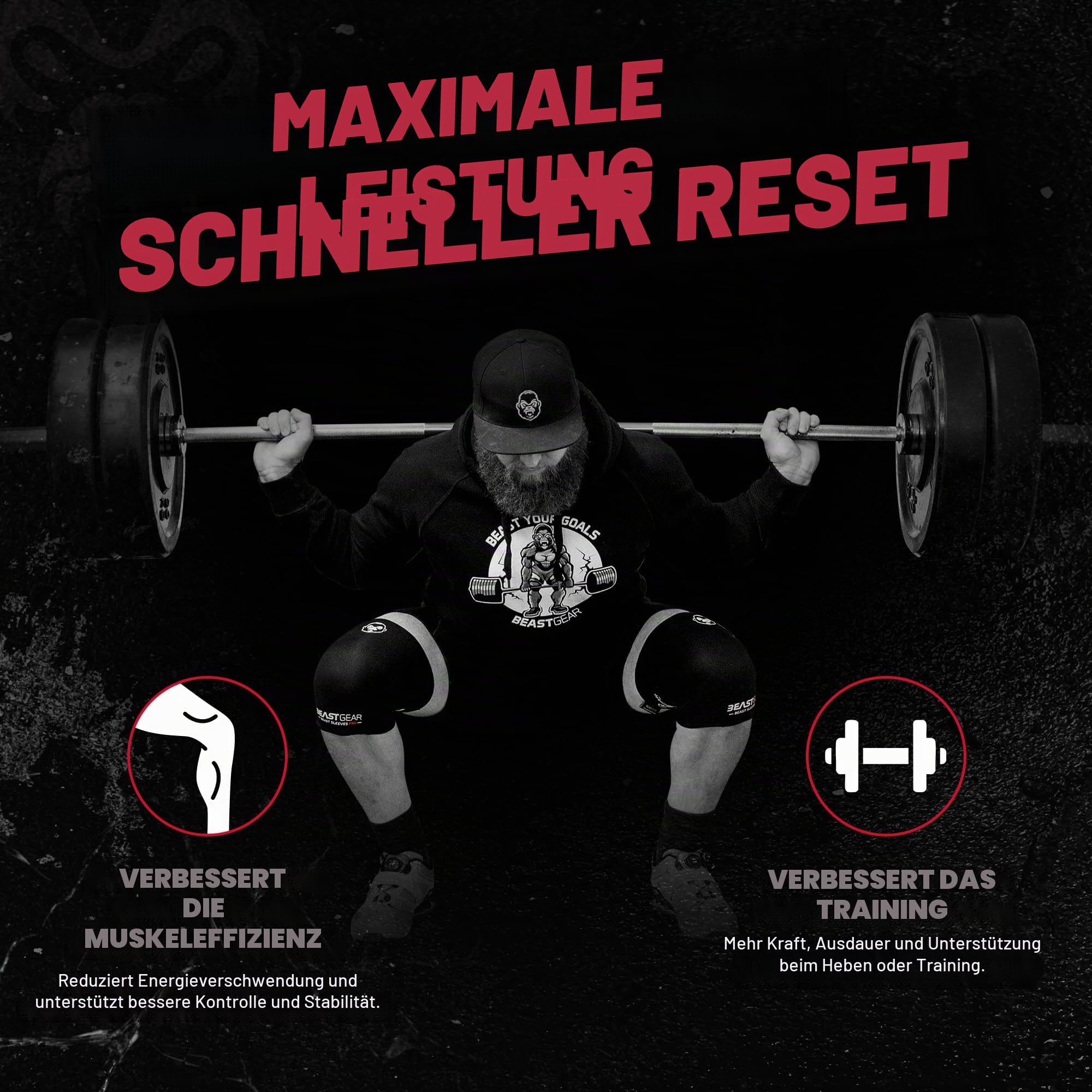 Beast Gear Kniebandage, 7 mm Knieschoner aus Neopren, Doppelschichtig, Kraftsport für Unterstützung und Schutz, Gewichtheben, Crossfit, Powerlifting, Strongman, Kniebeugen, Kreuzheben,S/M/L/XL