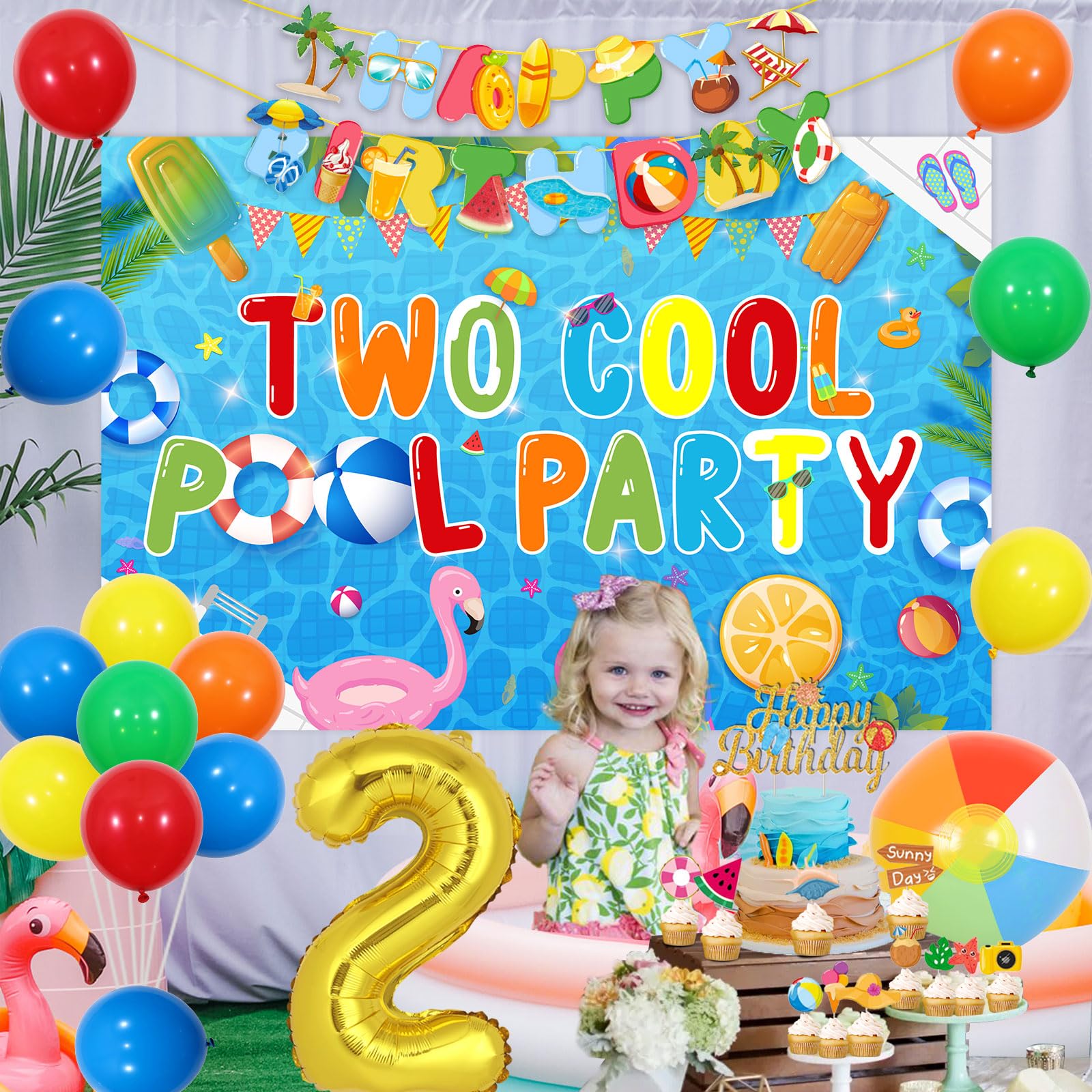 TTQYFNM Runder Fotohintergrund – 2 M Durchmesser, Polyester, Mit Strandball-Muster Für Sommer, Pool-Party, Babyfotos