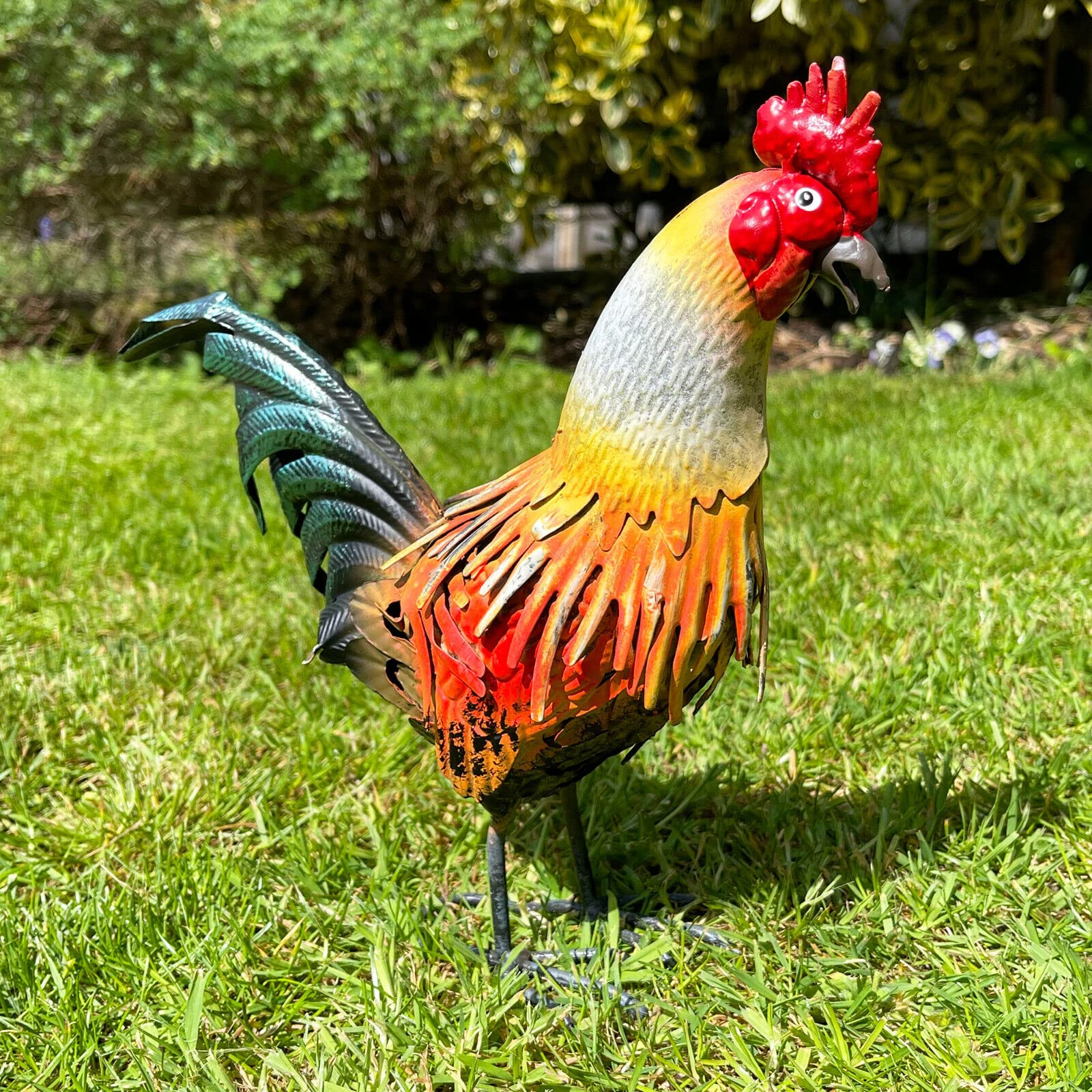 Darthome Brown Metal Rooster Garden Ornament 23X26x8cm Small Farmyard Bird Hand Crafted Painted Sculpture