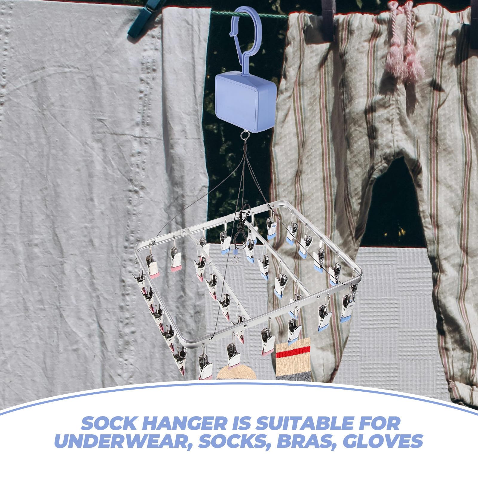 Socken Trockner mit Manueller Hebefunktion, Aluminiumlegierung, 30 Clips
